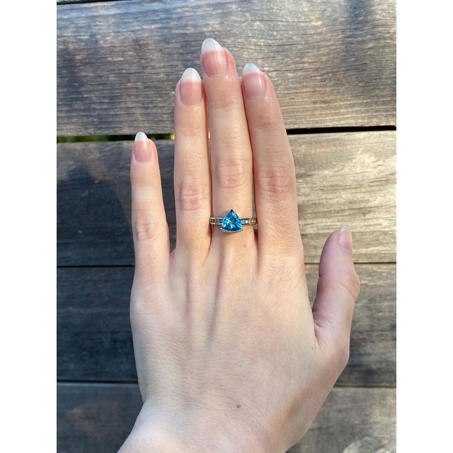 Vintage Solid 10k White Gold Topaz Diamond Ring - Size 6.75