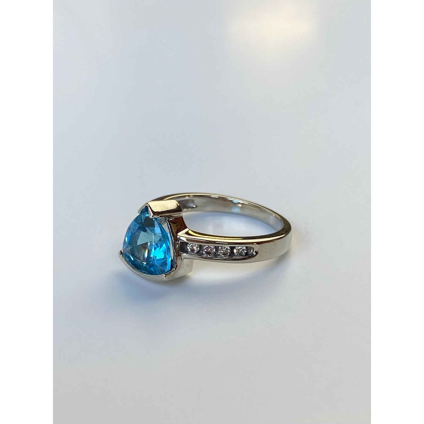 Vintage Solid 10k White Gold Topaz Diamond Ring - Size 6.75