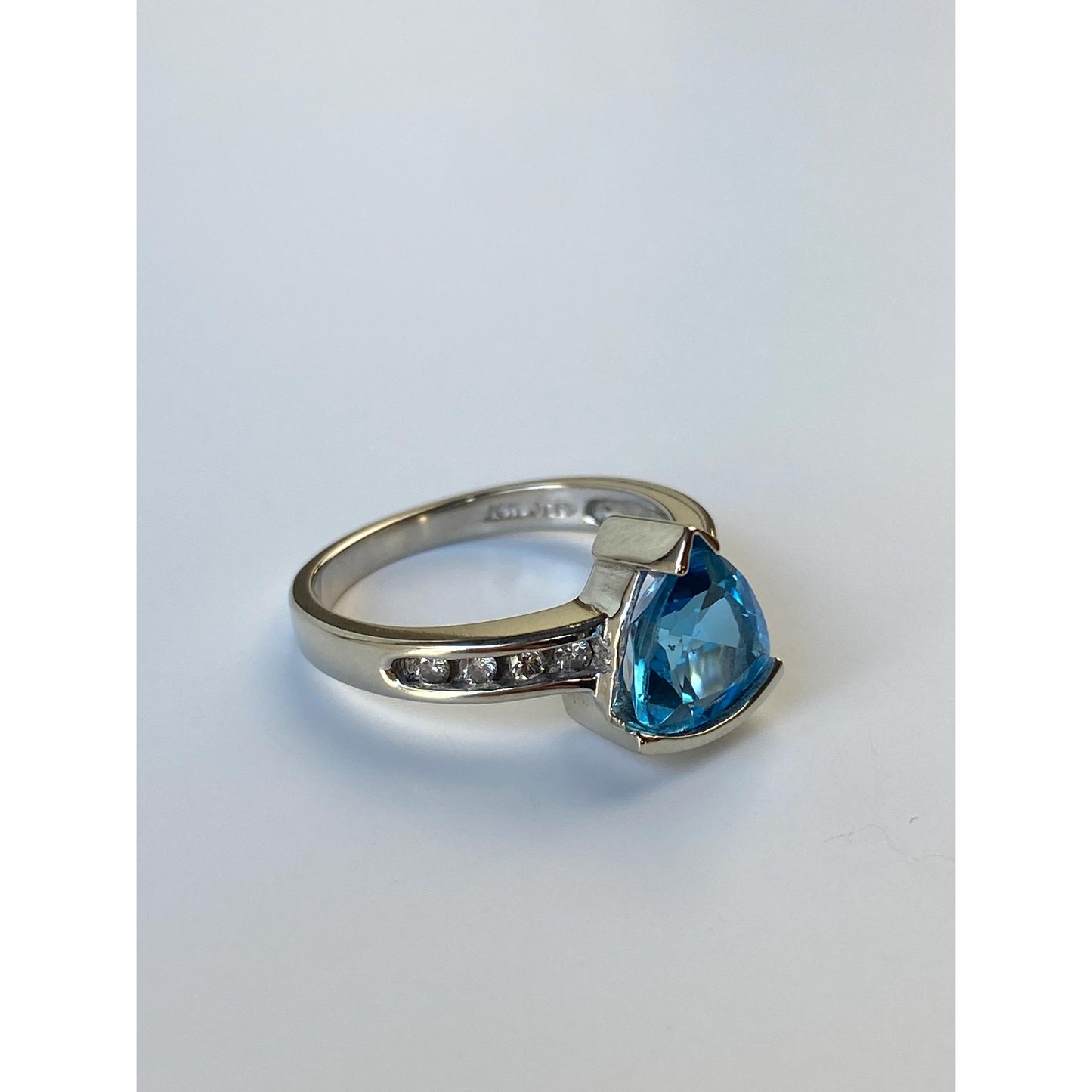 Vintage Solid 10k White Gold Topaz Diamond Ring - Size 6.75