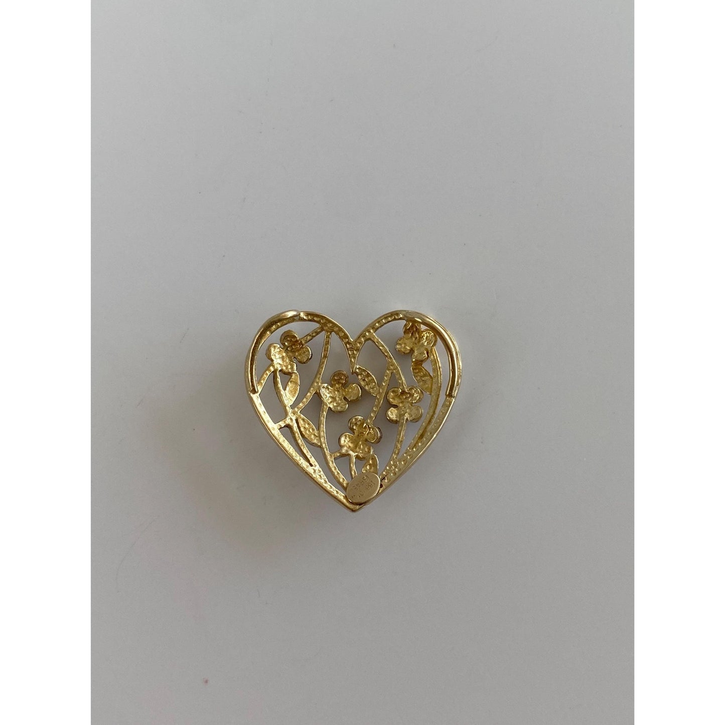 Vintage Solid 10k Tri Tone Gold Diamond Cut Flowers Heart Slide Charm
