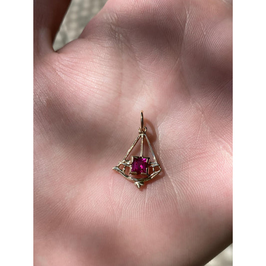 Vintage Solid 10k Yellow Gold Pink Sapphire Charm