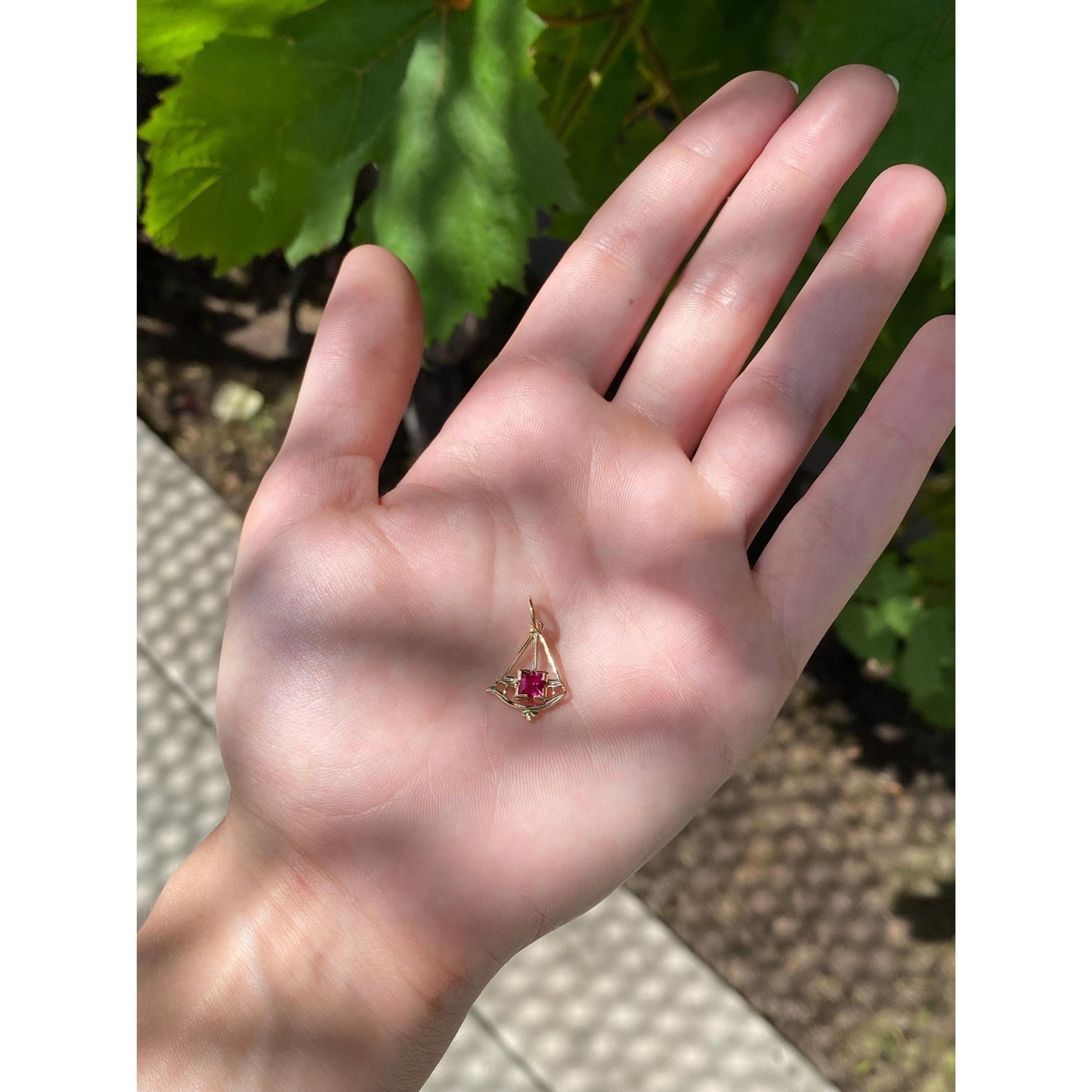 Vintage Solid 10k Yellow Gold Pink Sapphire Charm