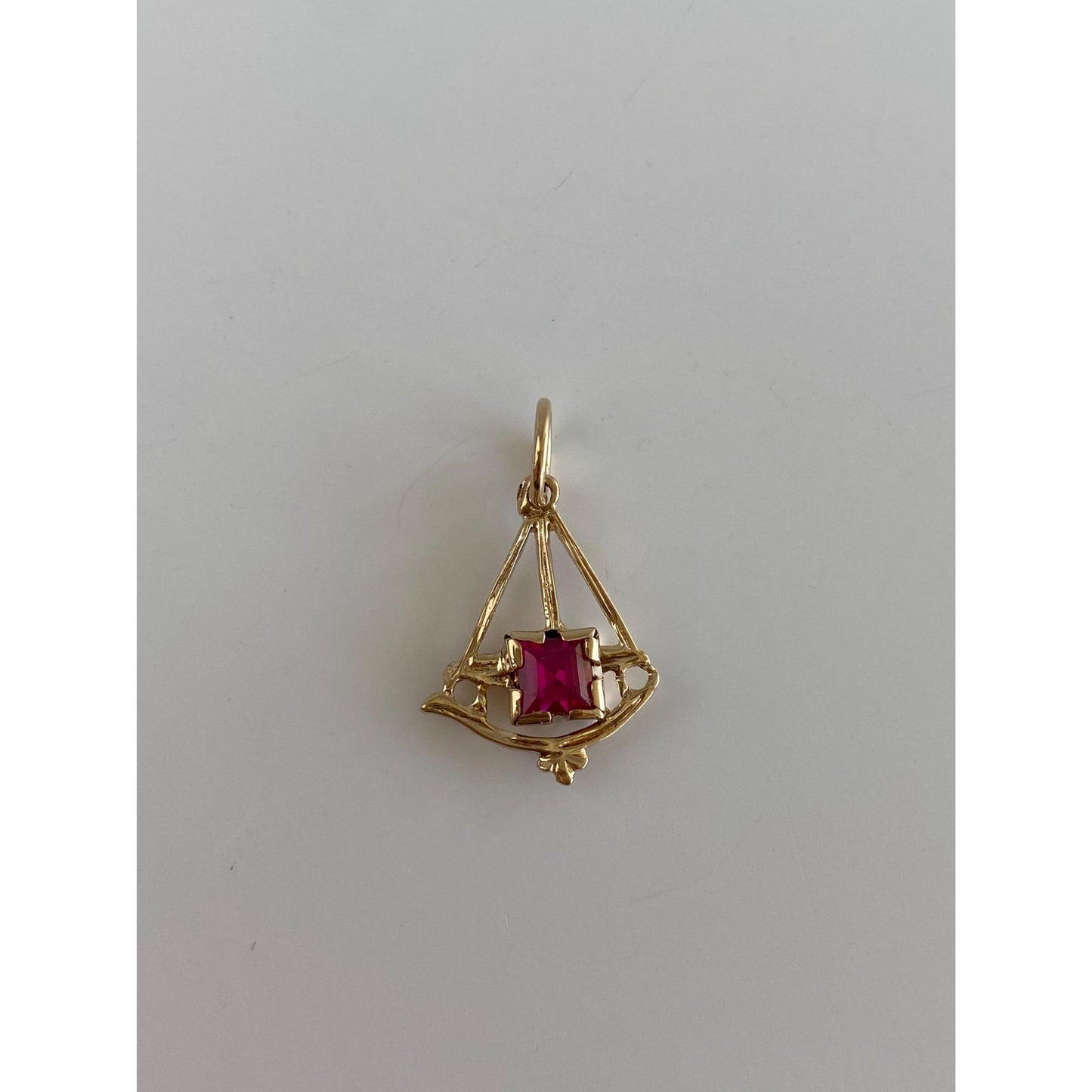 Vintage Solid 10k Yellow Gold Pink Sapphire Charm