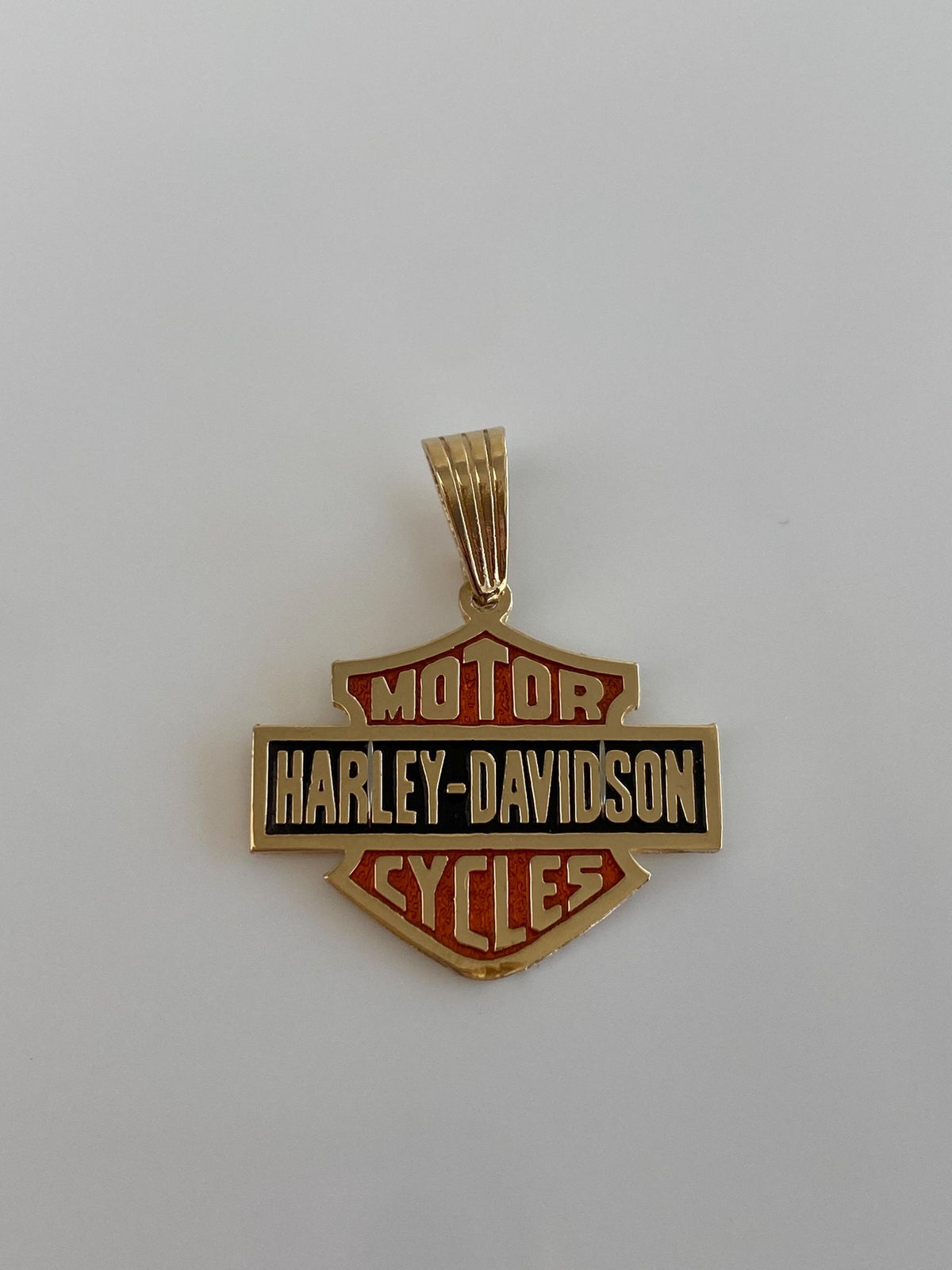 Vintage Solid 14k Yellow Gold Orange & Black Enamel Harley Davidson Charm