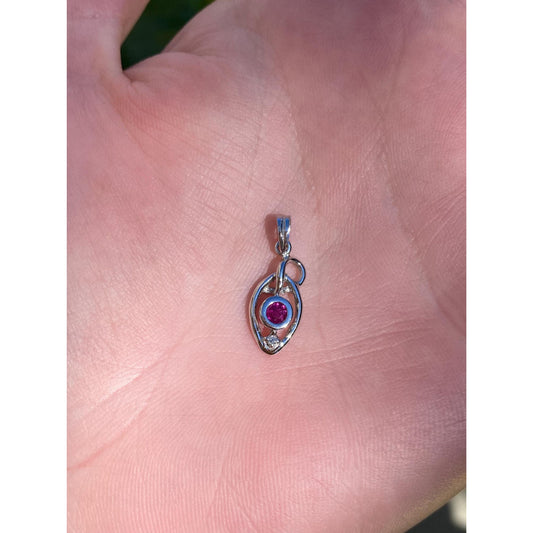 Vintage Solid 14k White Gold Diamond Pink Sapphire Charm