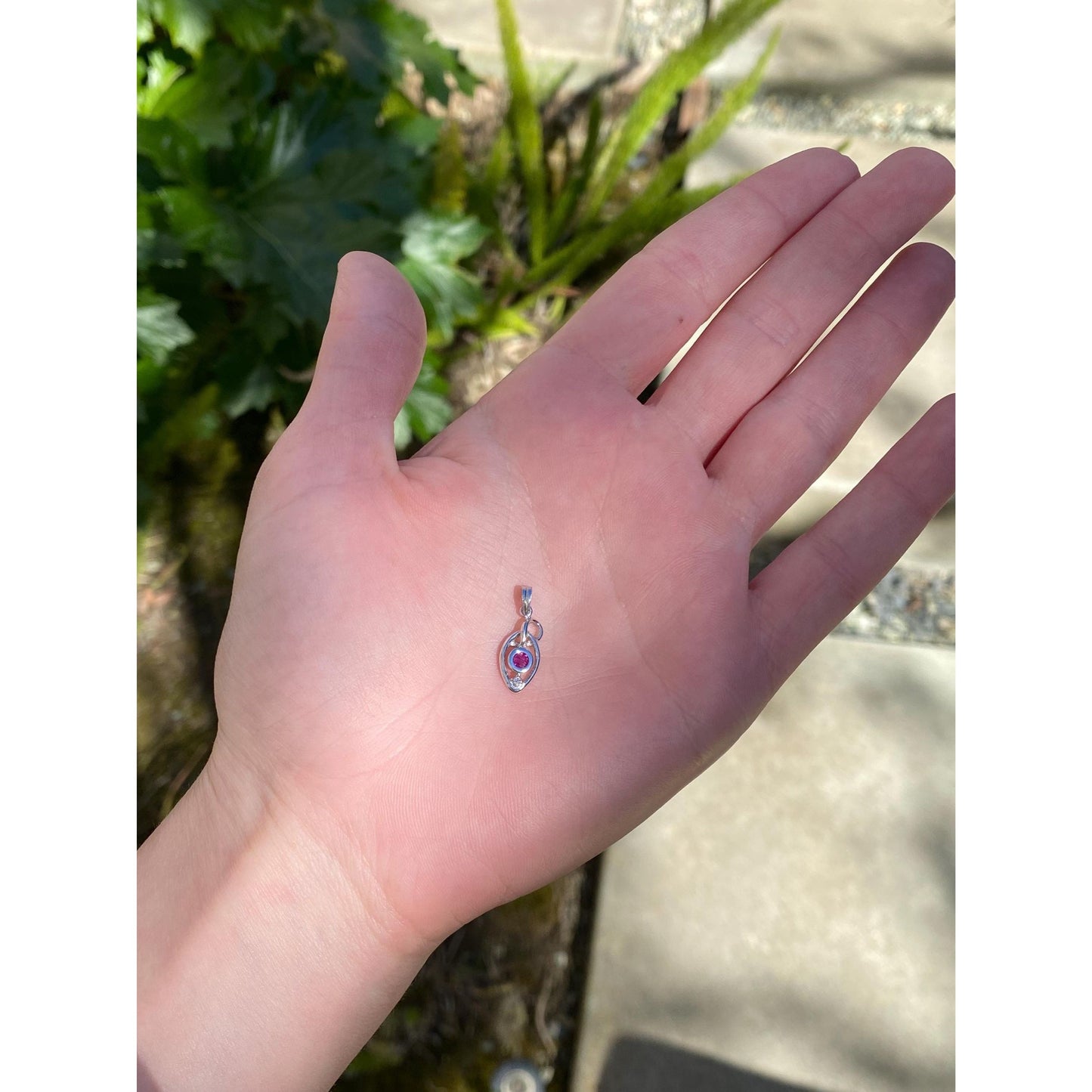 Vintage Solid 14k White Gold Diamond Pink Sapphire Charm