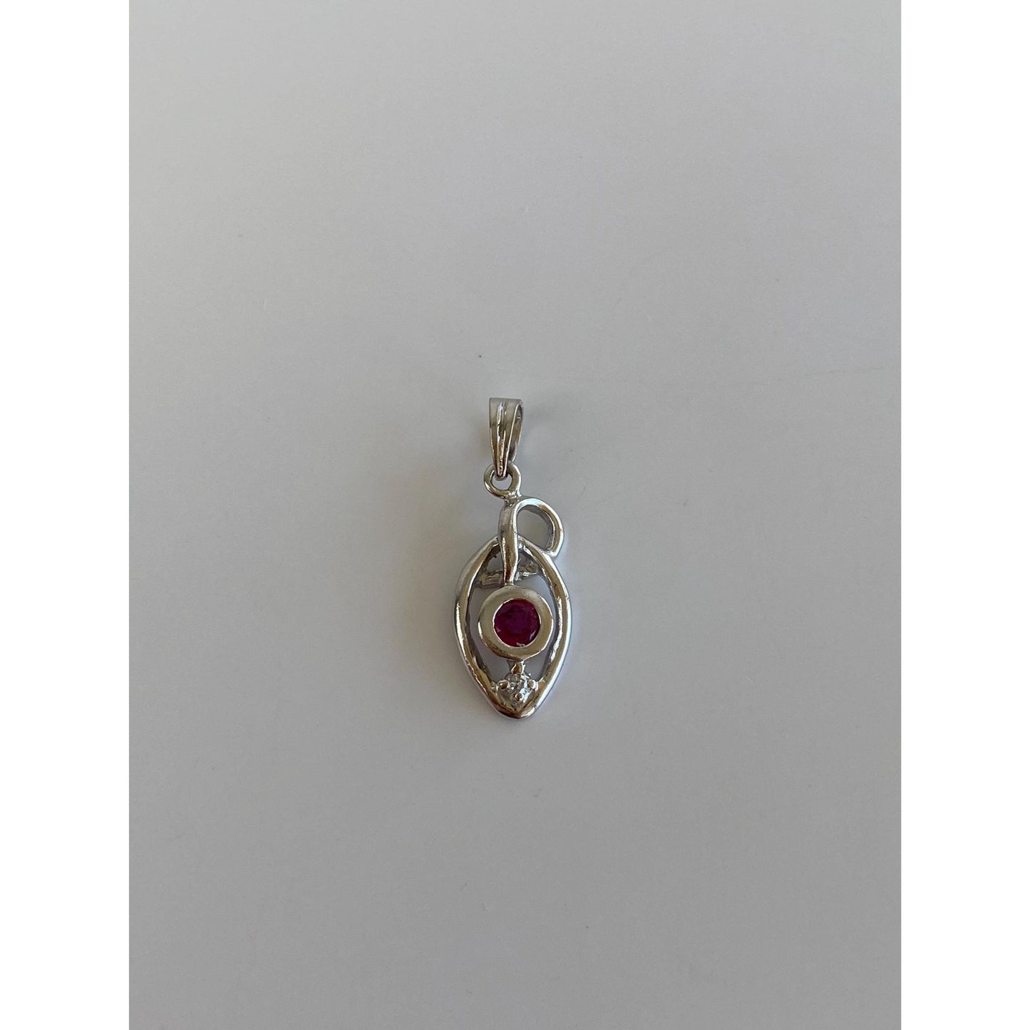 Vintage Solid 14k White Gold Diamond Pink Sapphire Charm