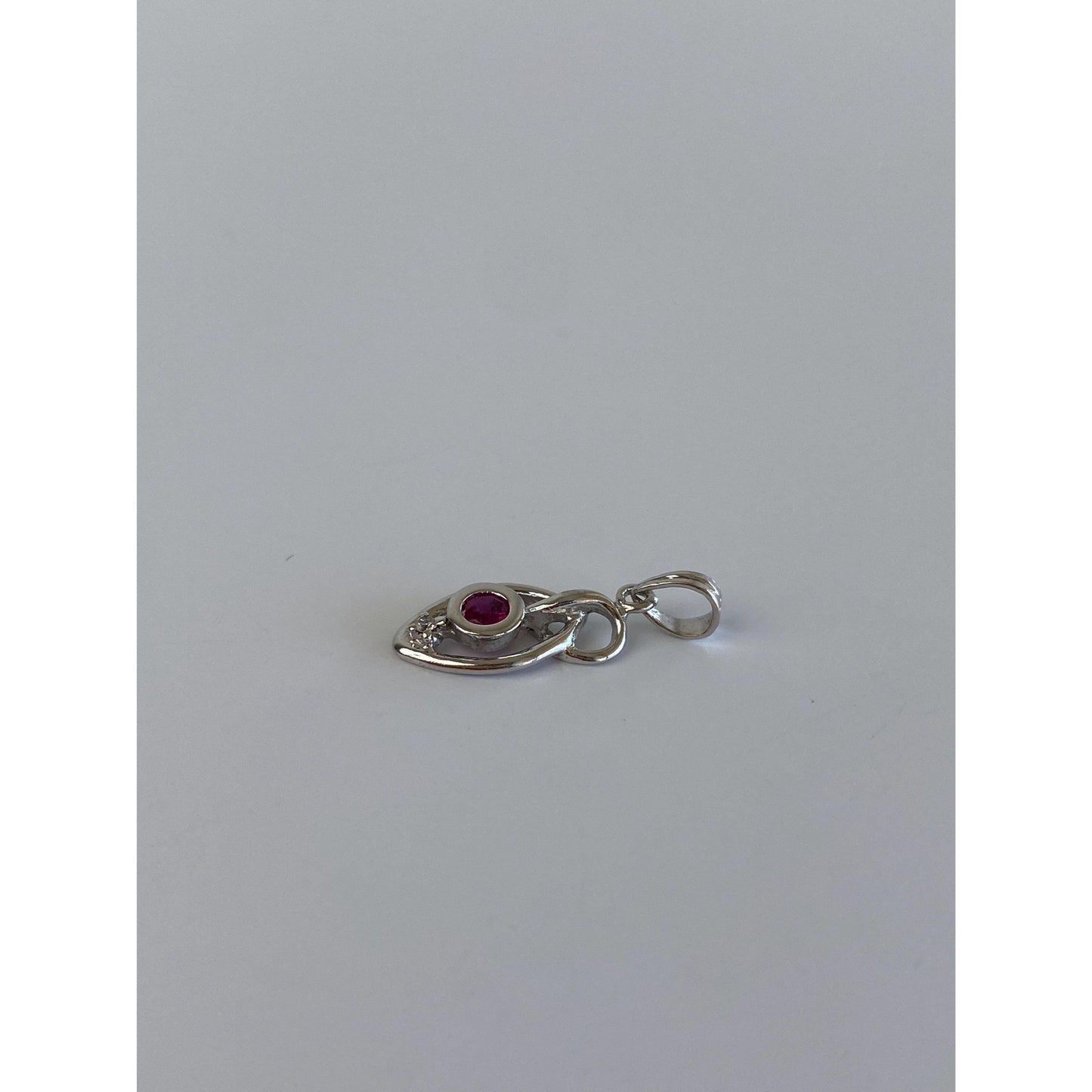 Vintage Solid 14k White Gold Diamond Pink Sapphire Charm