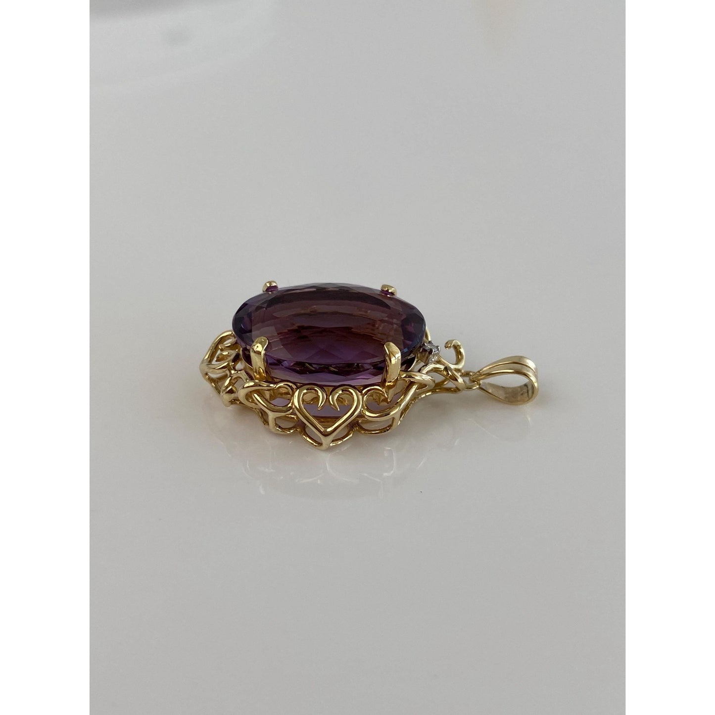 Vintage Solid 14k Yellow Gold Diamond Amethyst Charm