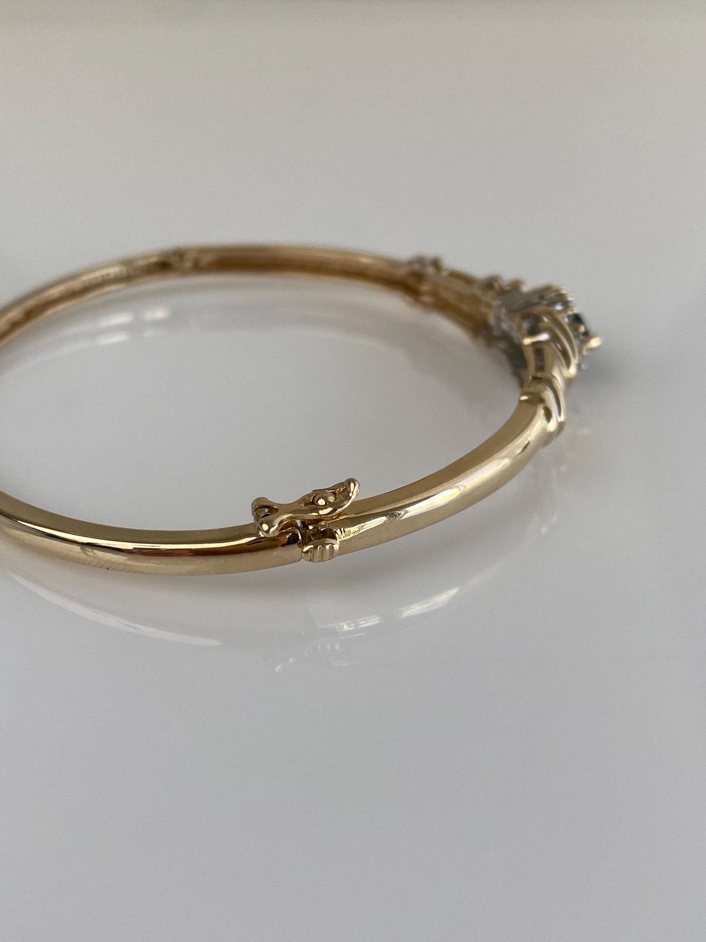 Vintage Solid 10k White & Yellow Gold Diamond Blue Sapphire Bangle Bracelet