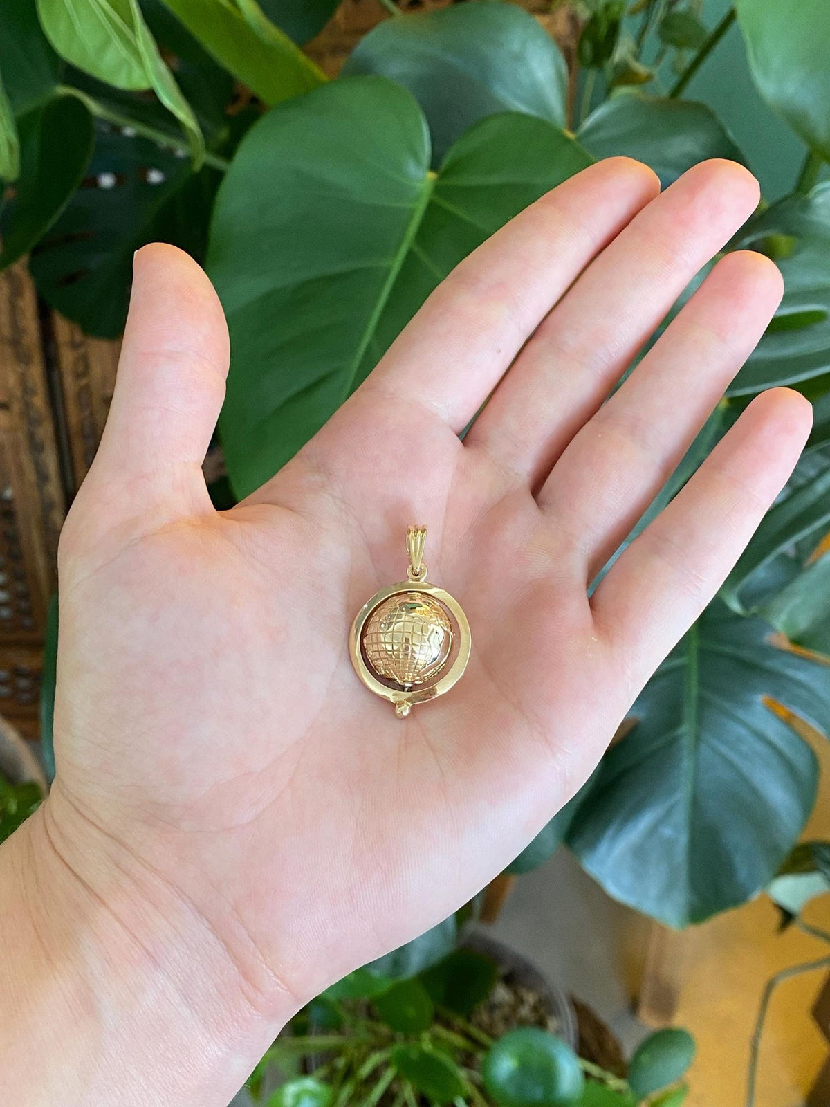Vintage 14k Yellow Gold Articulated Diamond Globe Charm