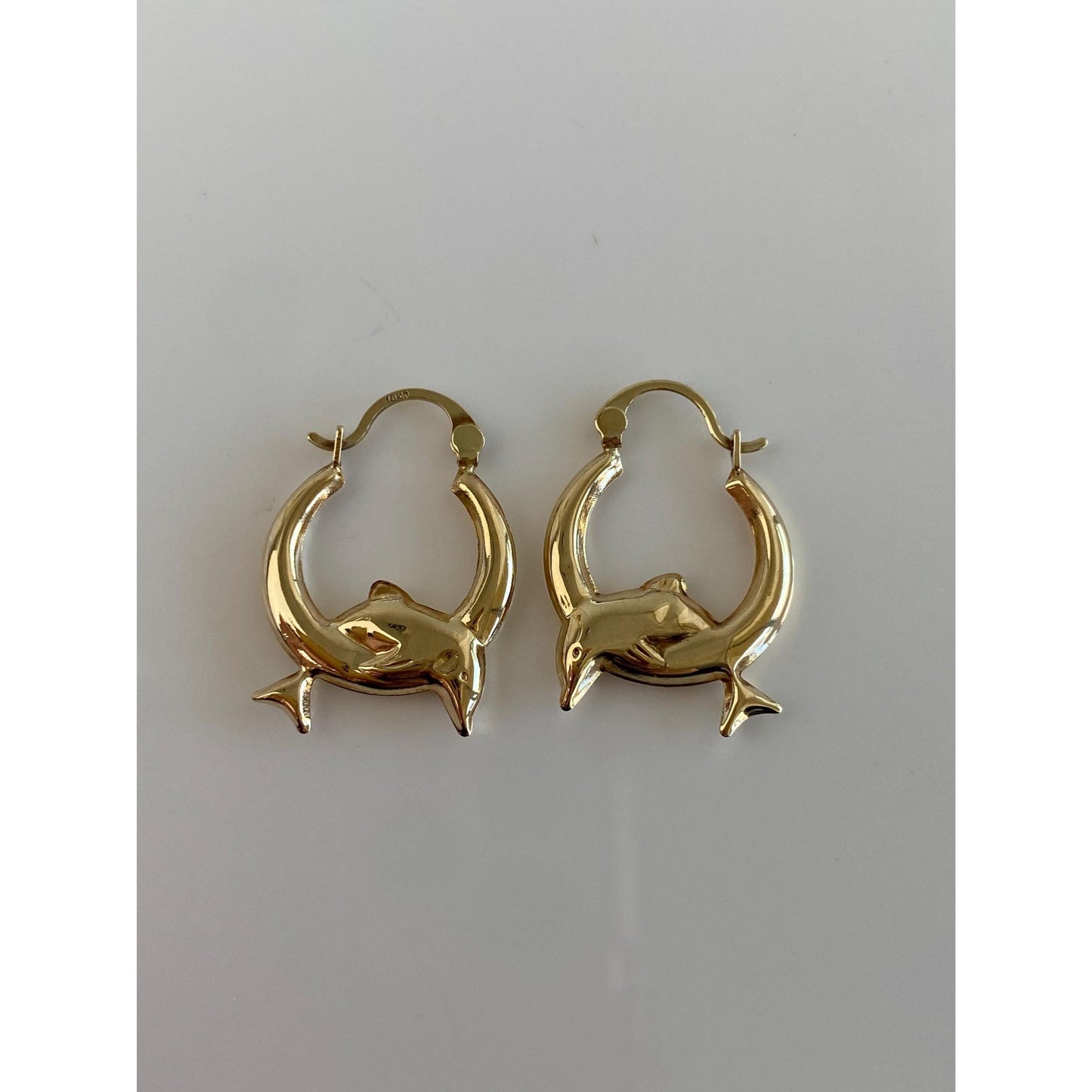 Vintage 10k Yellow Gold Dolphin Hoop Earrings