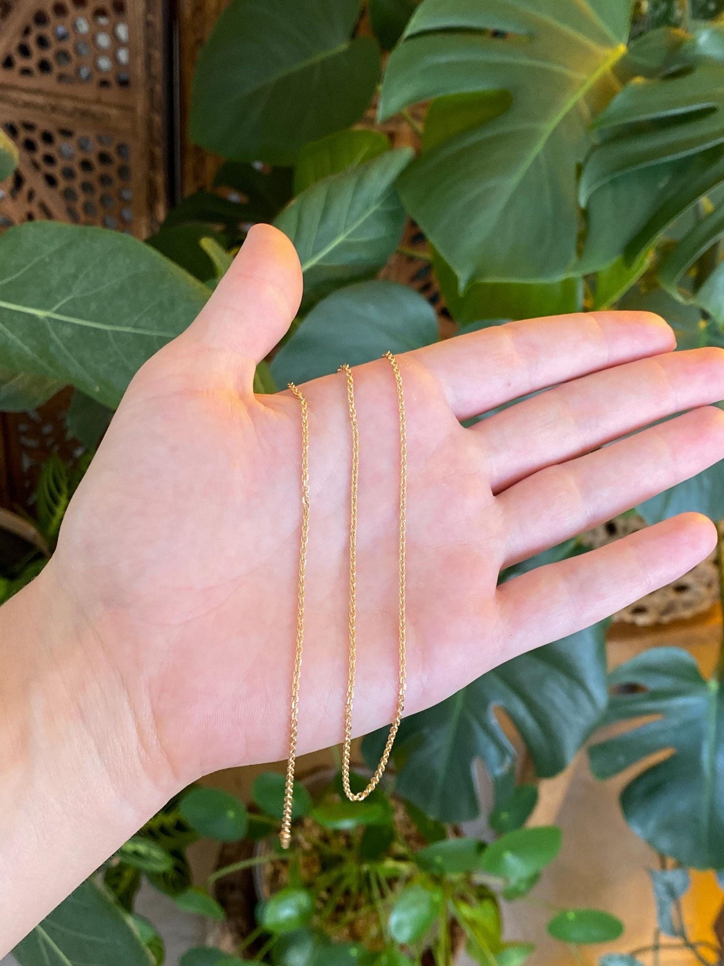 Vintage Solid 14k Yellow Gold Biker Rolo Chain Necklace - 18.25 inches