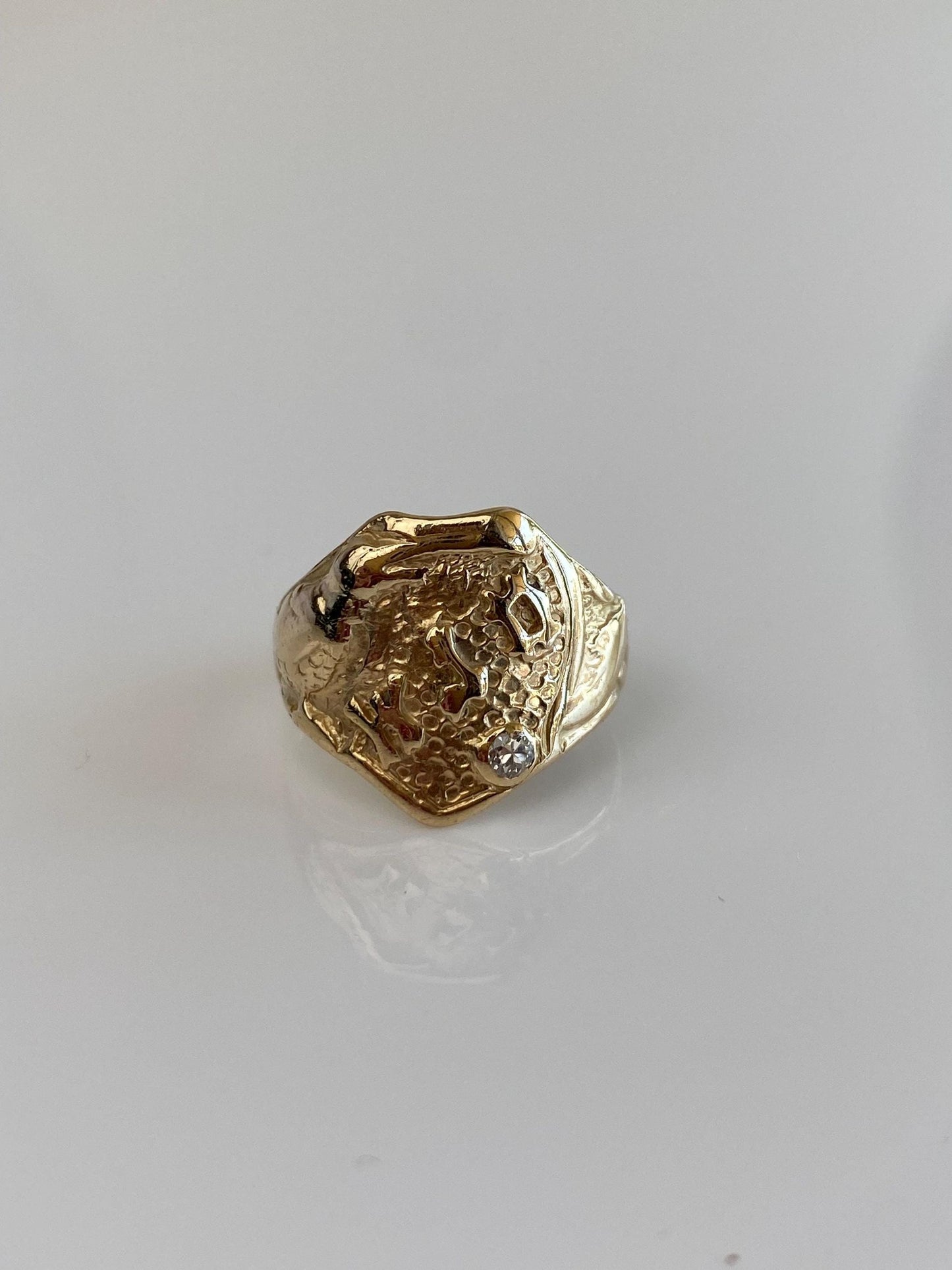 Vintage Solid 14k Yellow Gold Diamond Monogram Ring - Size 4.5
