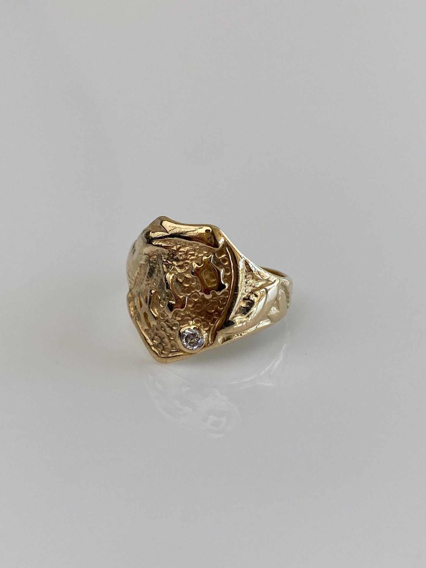 Vintage Solid 14k Yellow Gold Diamond Monogram Ring - Size 4.5