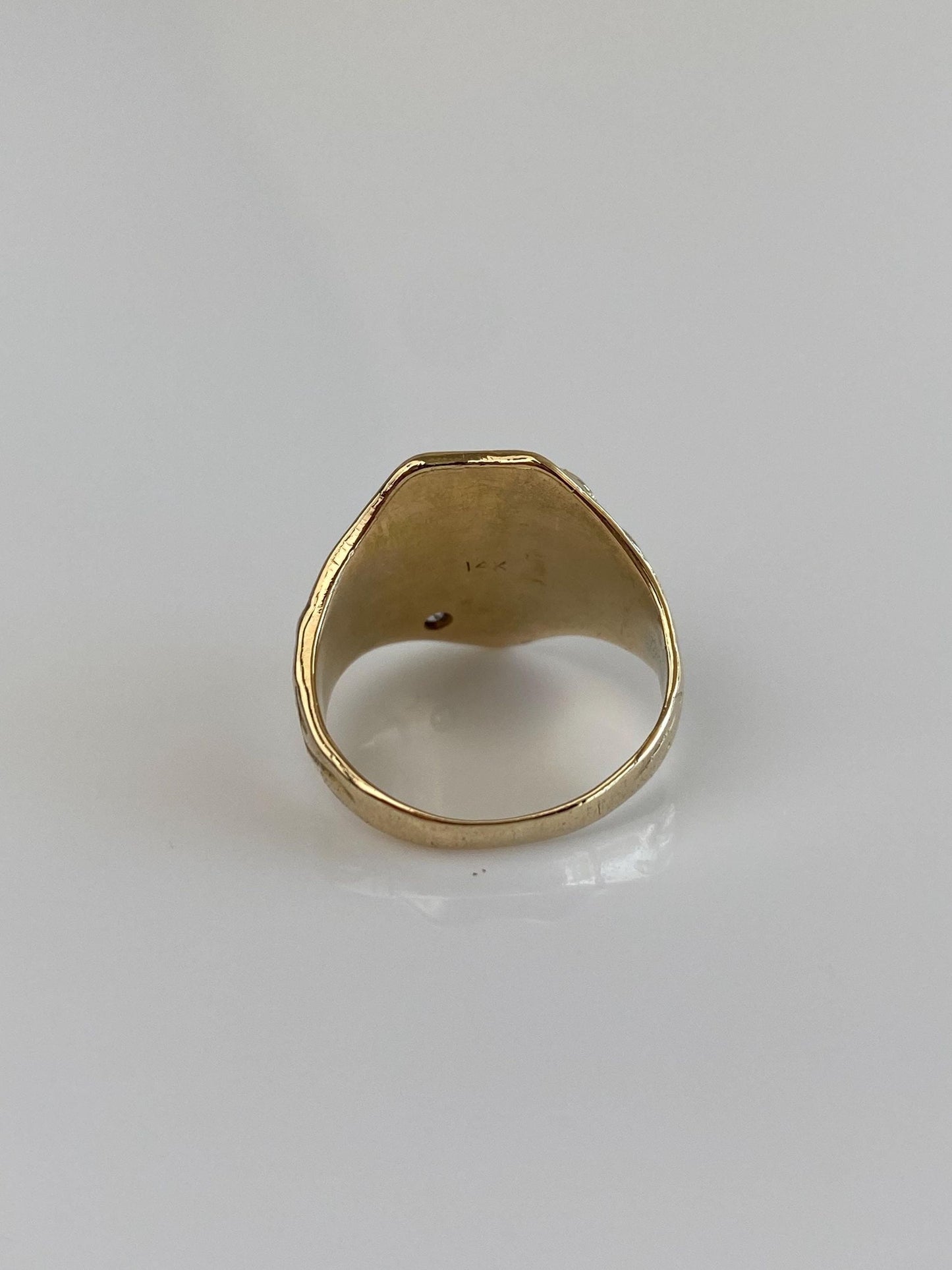 Vintage Solid 14k Yellow Gold Diamond Monogram Ring - Size 4.5