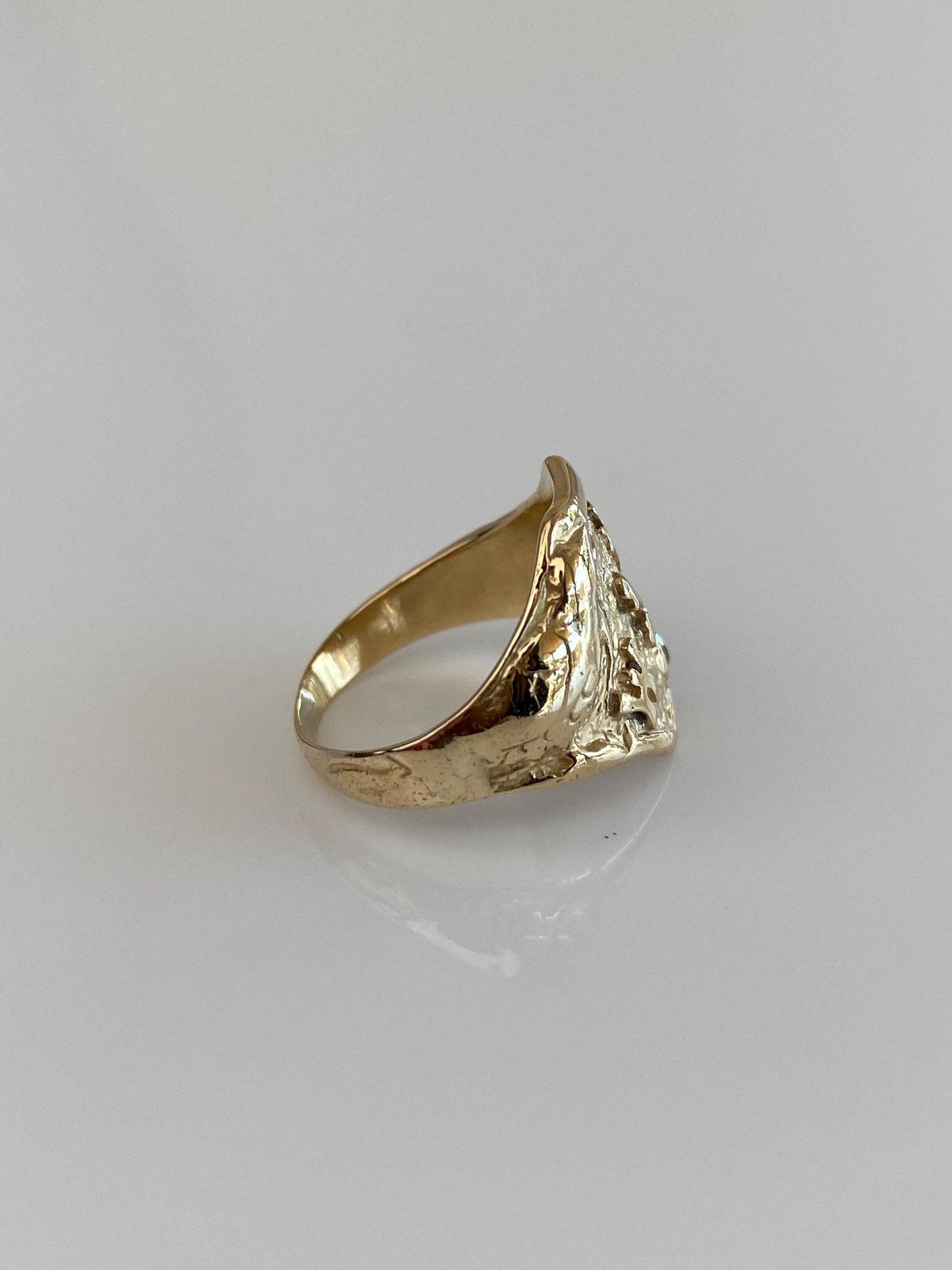 Vintage Solid 14k Yellow Gold Diamond Monogram Ring - Size 4.5
