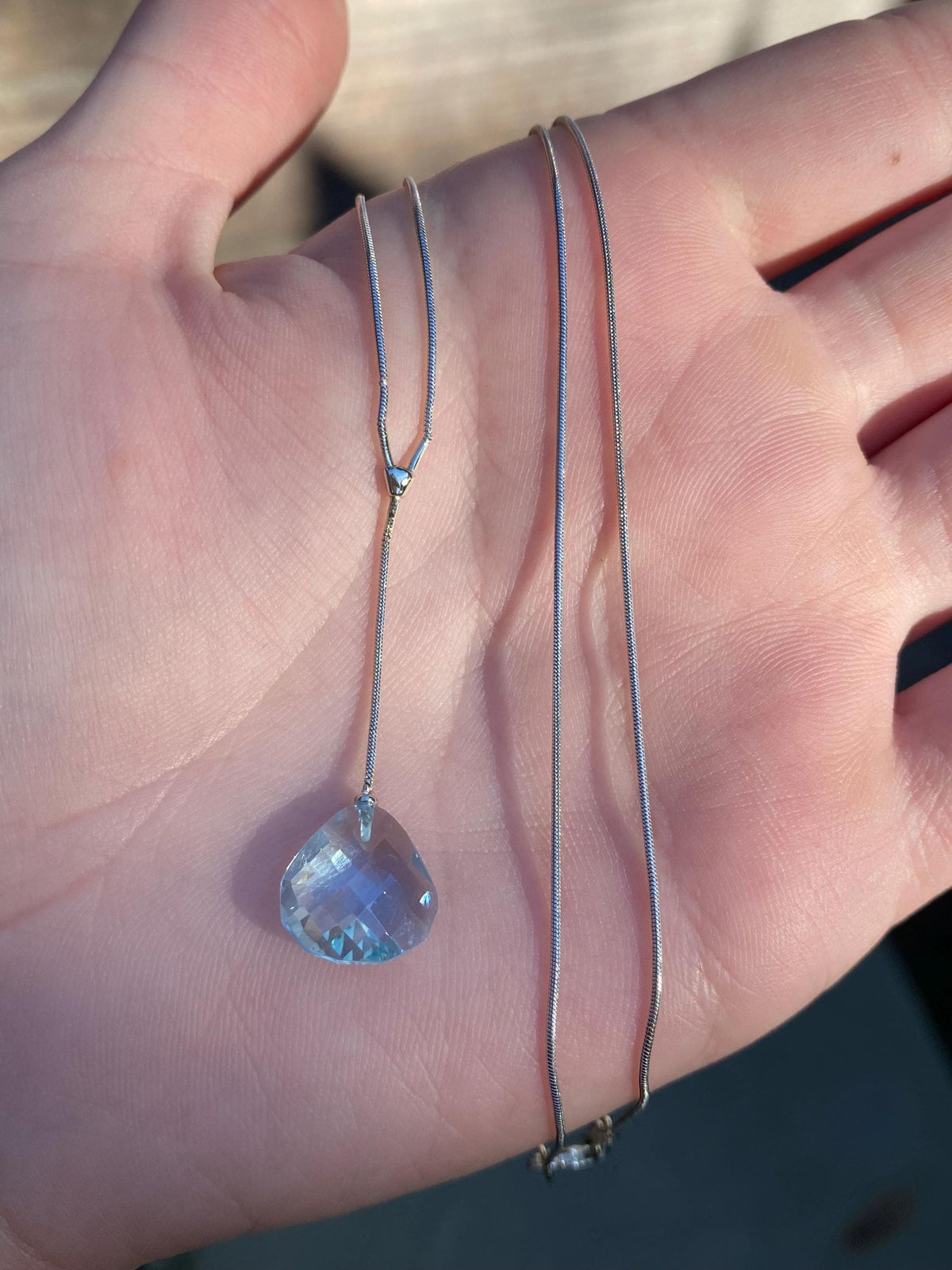 Vintage Solid 14k White Gold Topaz Snake Chain Lariat Necklace - 18.25 inches