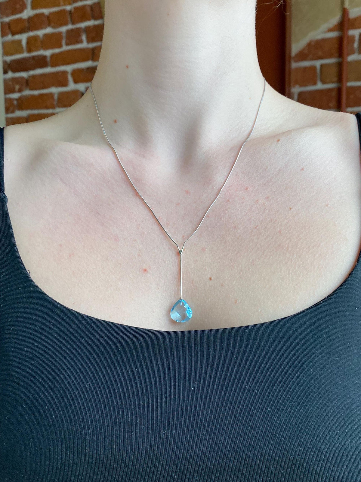 Vintage Solid 14k White Gold Topaz Snake Chain Lariat Necklace - 18.25 inches