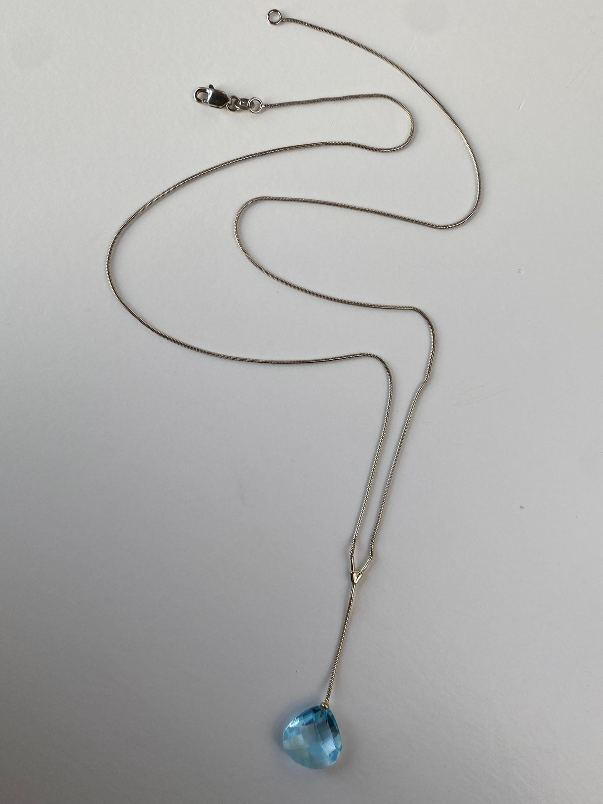 Vintage Solid 14k White Gold Topaz Snake Chain Lariat Necklace - 18.25 inches