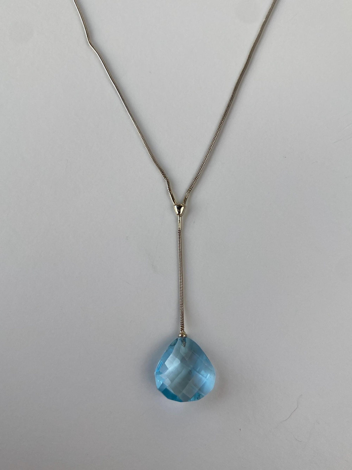 Vintage Solid 14k White Gold Topaz Snake Chain Lariat Necklace - 18.25 inches