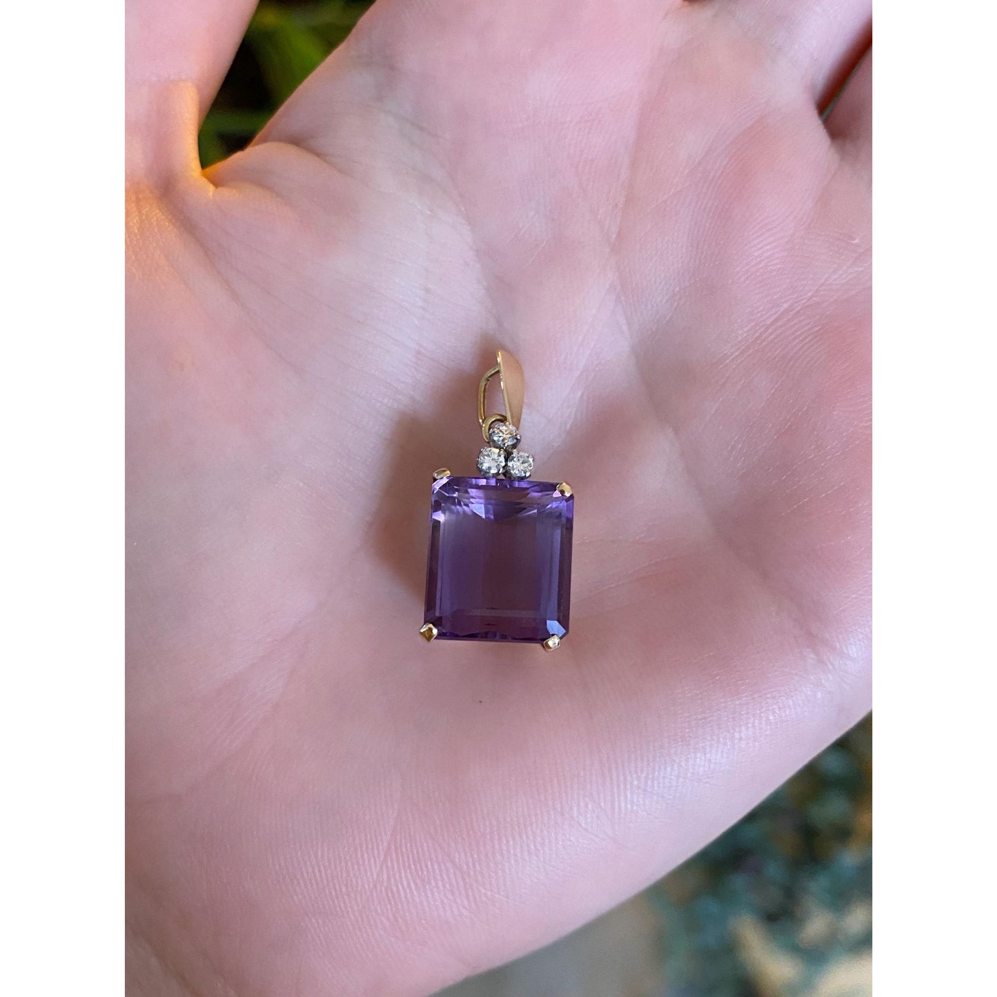 Vintage Solid 14k Yellow Gold Diamond Amethyst Charm