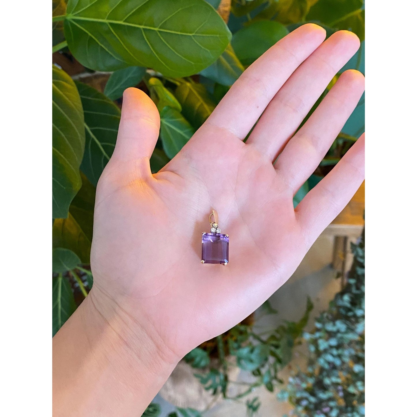 Vintage Solid 14k Yellow Gold Diamond Amethyst Charm