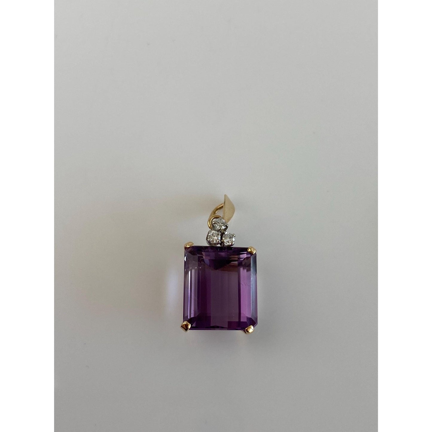 Vintage Solid 14k Yellow Gold Diamond Amethyst Charm