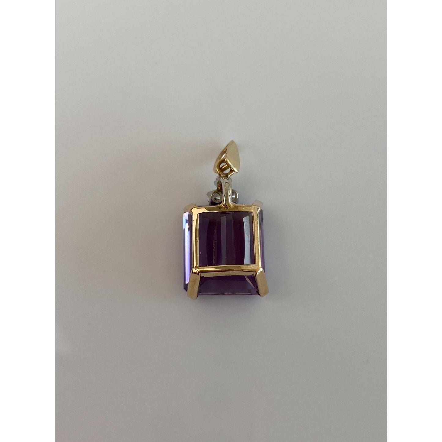 Vintage Solid 14k Yellow Gold Diamond Amethyst Charm