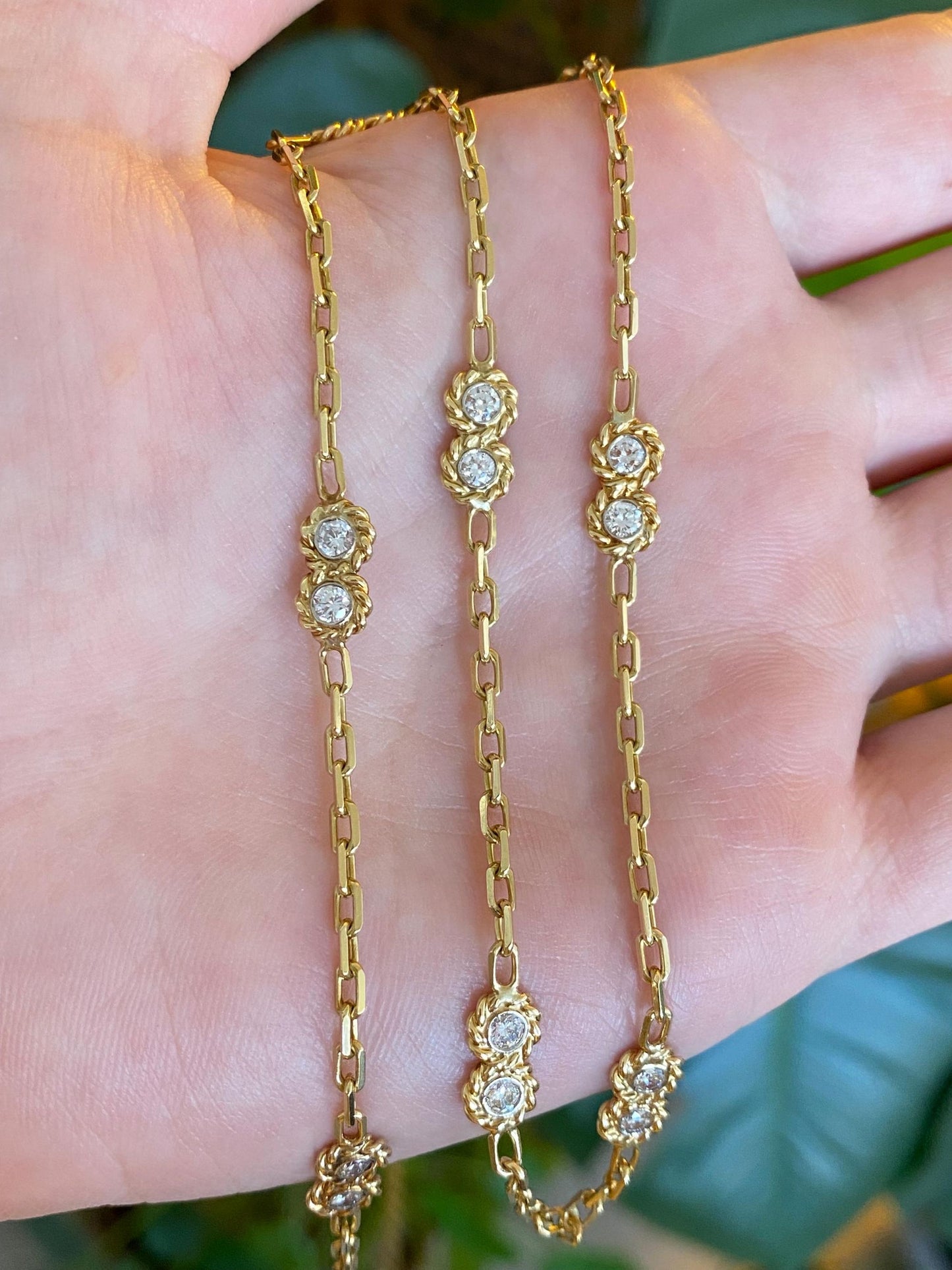 Vintage Solid 18k Yellow Gold Diamond Twist Link Biker Link Chain Necklace - 33.75 inches