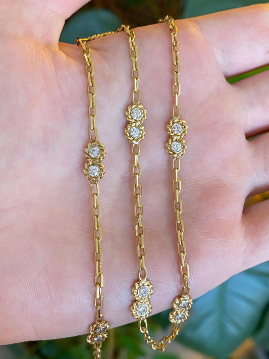 Vintage Solid 18k Yellow Gold Diamond Twist Link Biker Link Chain Necklace - 33.75 inches