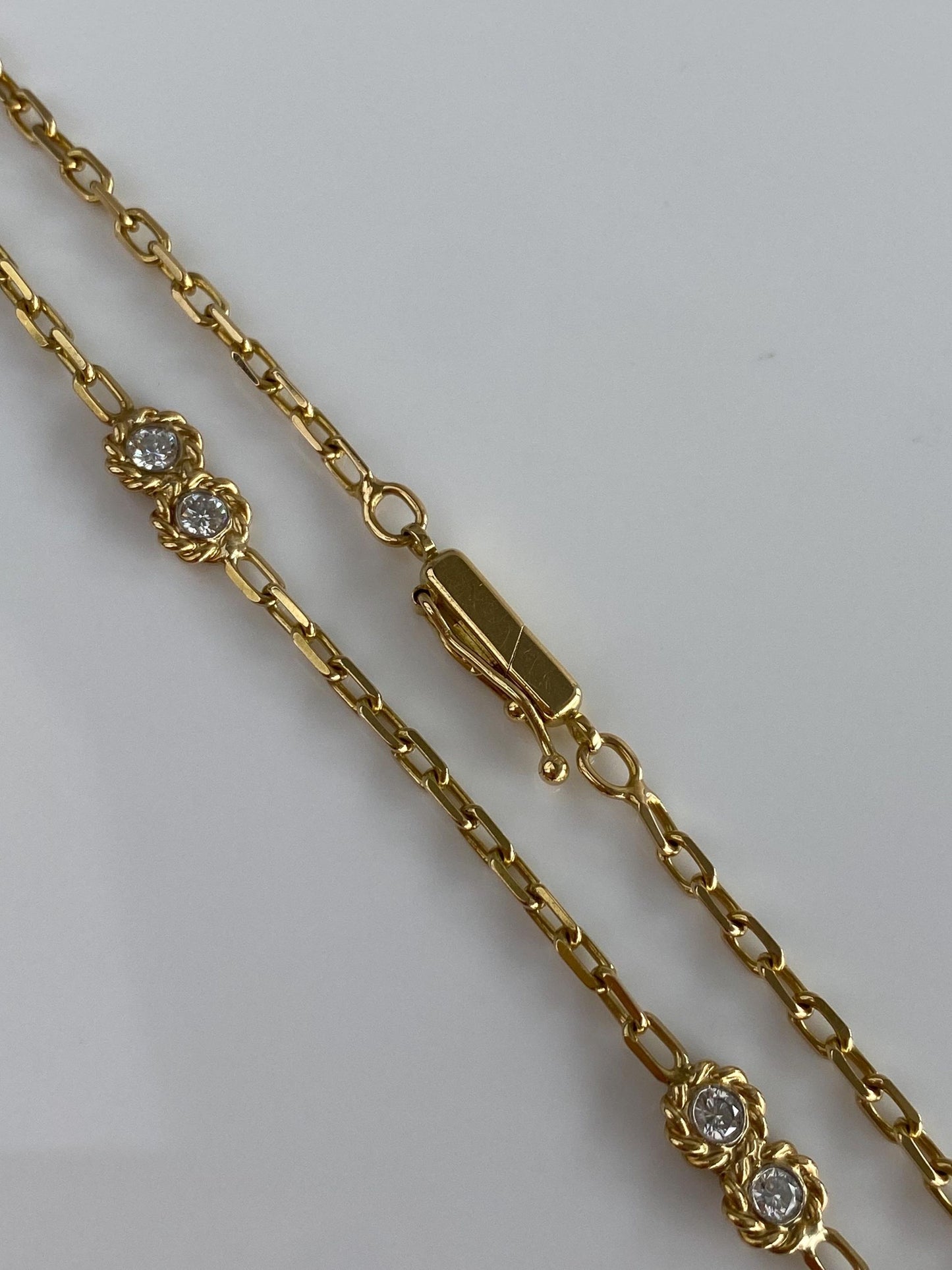 Vintage Solid 18k Yellow Gold Diamond Twist Link Biker Link Chain Necklace - 33.75 inches