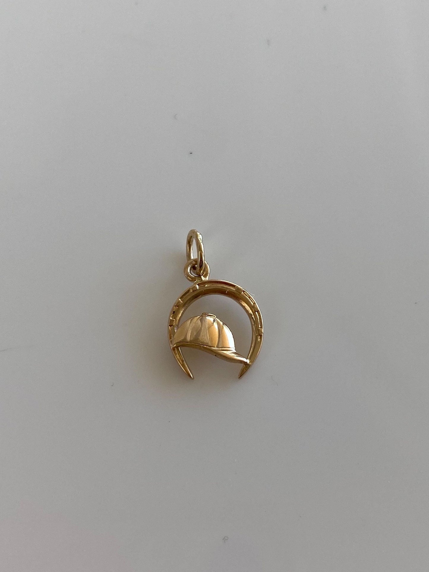 Vintage Solid 14k Yellow Gold Jockey Hat Horseshoe Charm