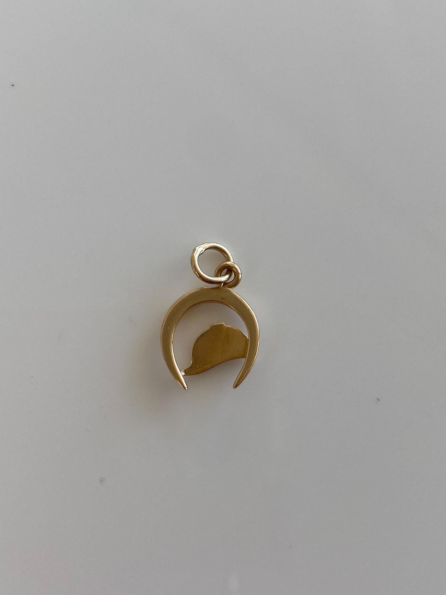 Vintage Solid 14k Yellow Gold Jockey Hat Horseshoe Charm