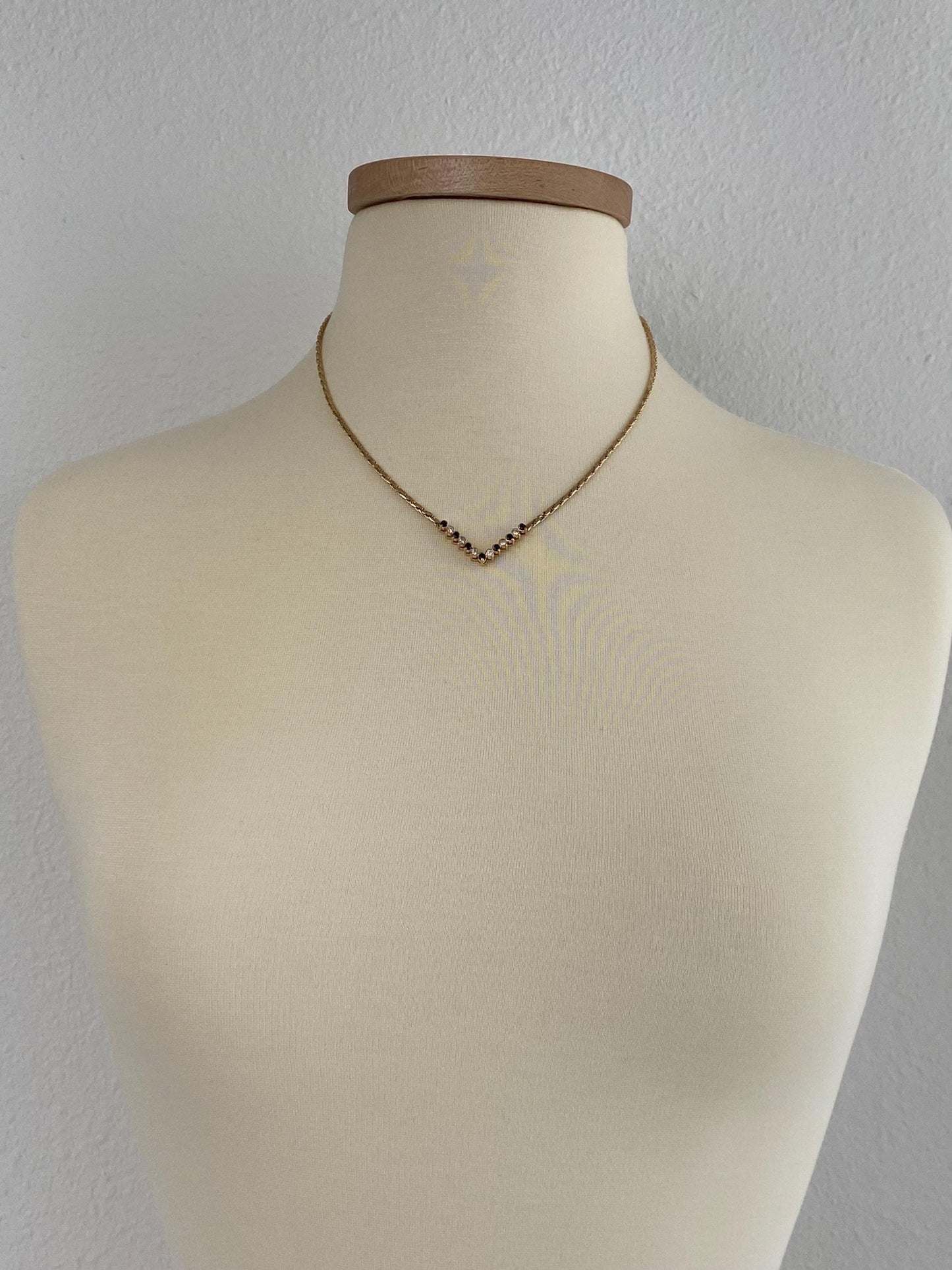 Vintage Solid 14k Yellow Gold Diamond Blue Sapphire Chevron Flat Rope Chain Necklace - 18.75 inches