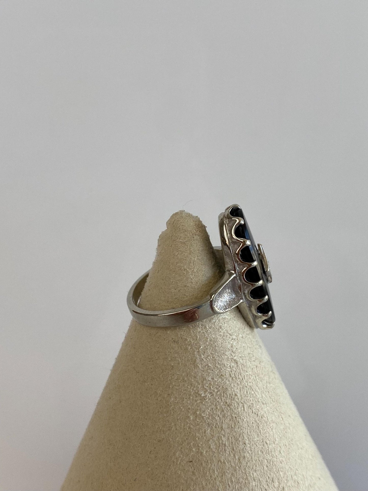 Vintage Solid 10k White Gold Diamond Black Onyx Art Deco Ring - Size 5.25