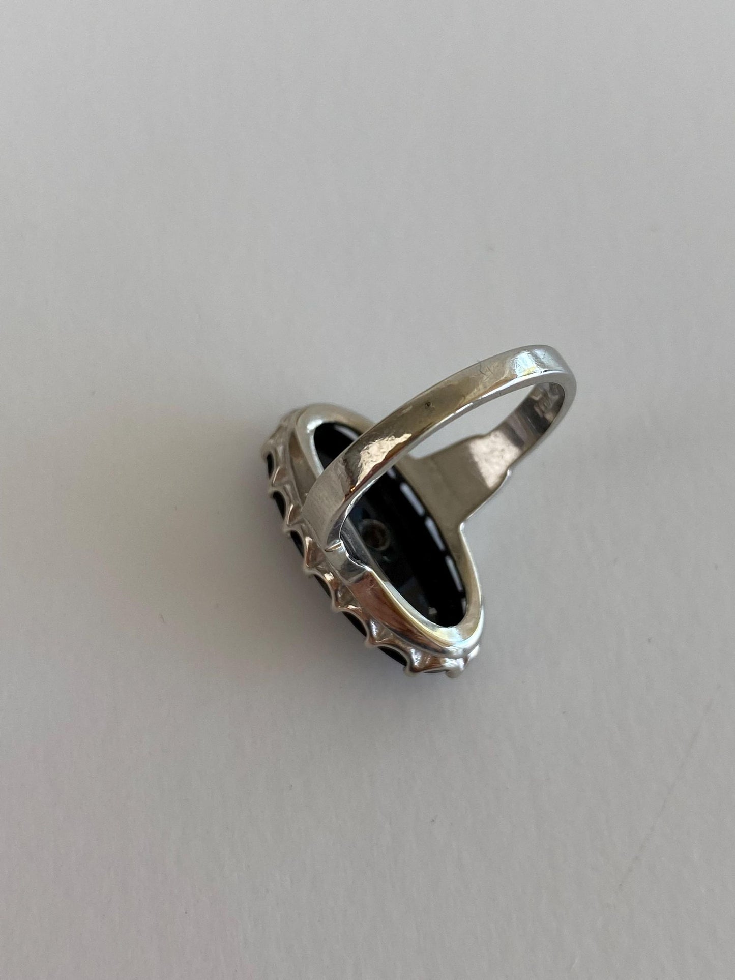 Vintage Solid 10k White Gold Diamond Black Onyx Art Deco Ring - Size 5.25