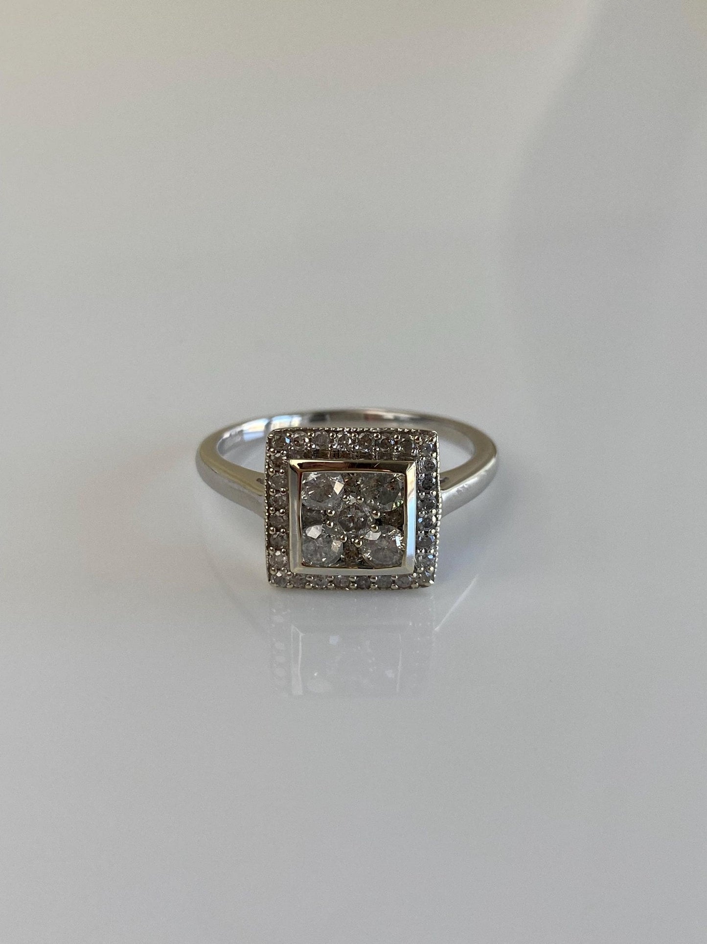 Vintage Solid 10k White Gold Diamond Square Ring - Size 9
