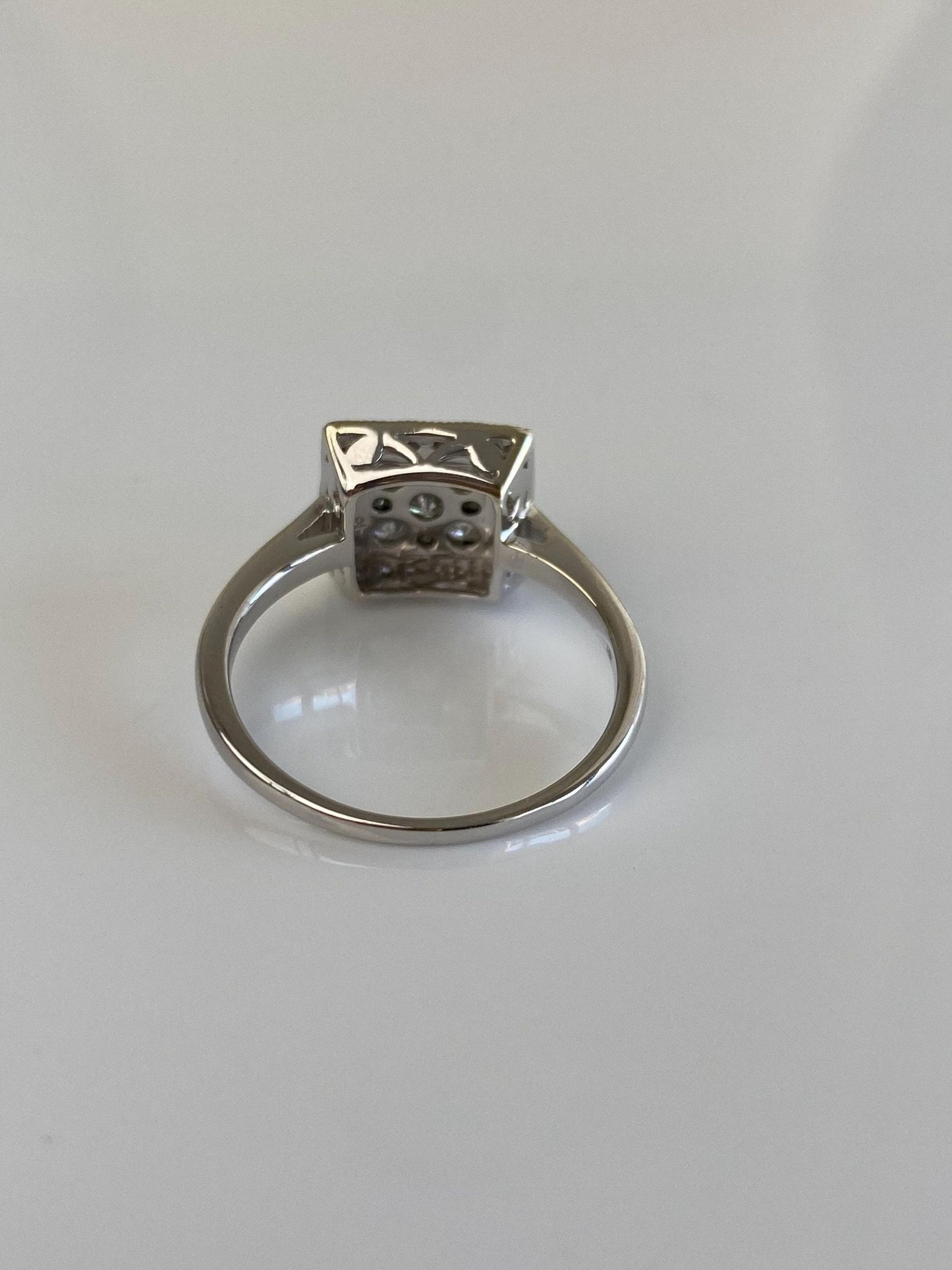 Vintage Solid 10k White Gold Diamond Square Ring - Size 9