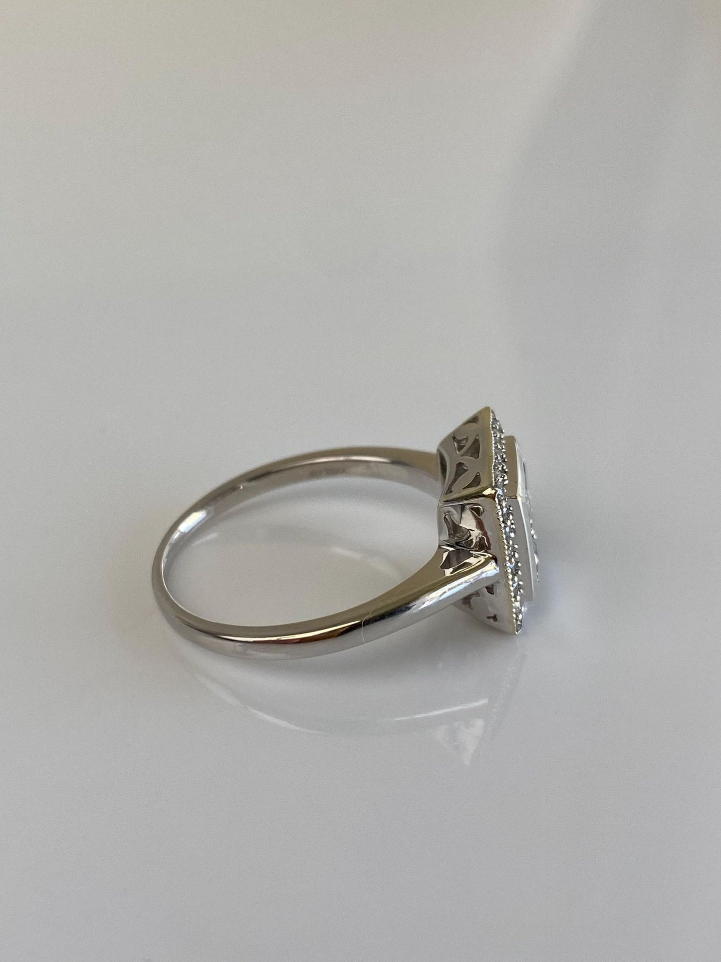 Vintage Solid 10k White Gold Diamond Square Ring - Size 9