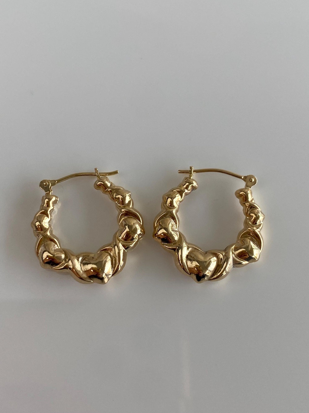 Vintage 14k Yellow Gold Hearts X Pattern Hoop Earrings