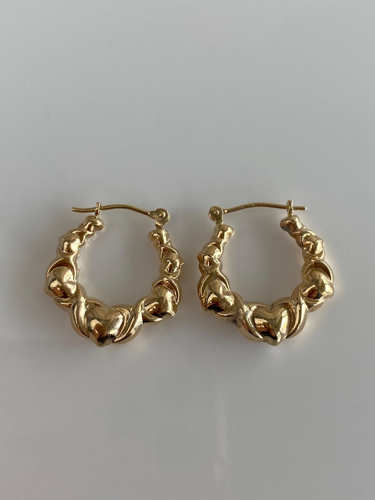 Vintage 14k Yellow Gold Hearts X Pattern Hoop Earrings