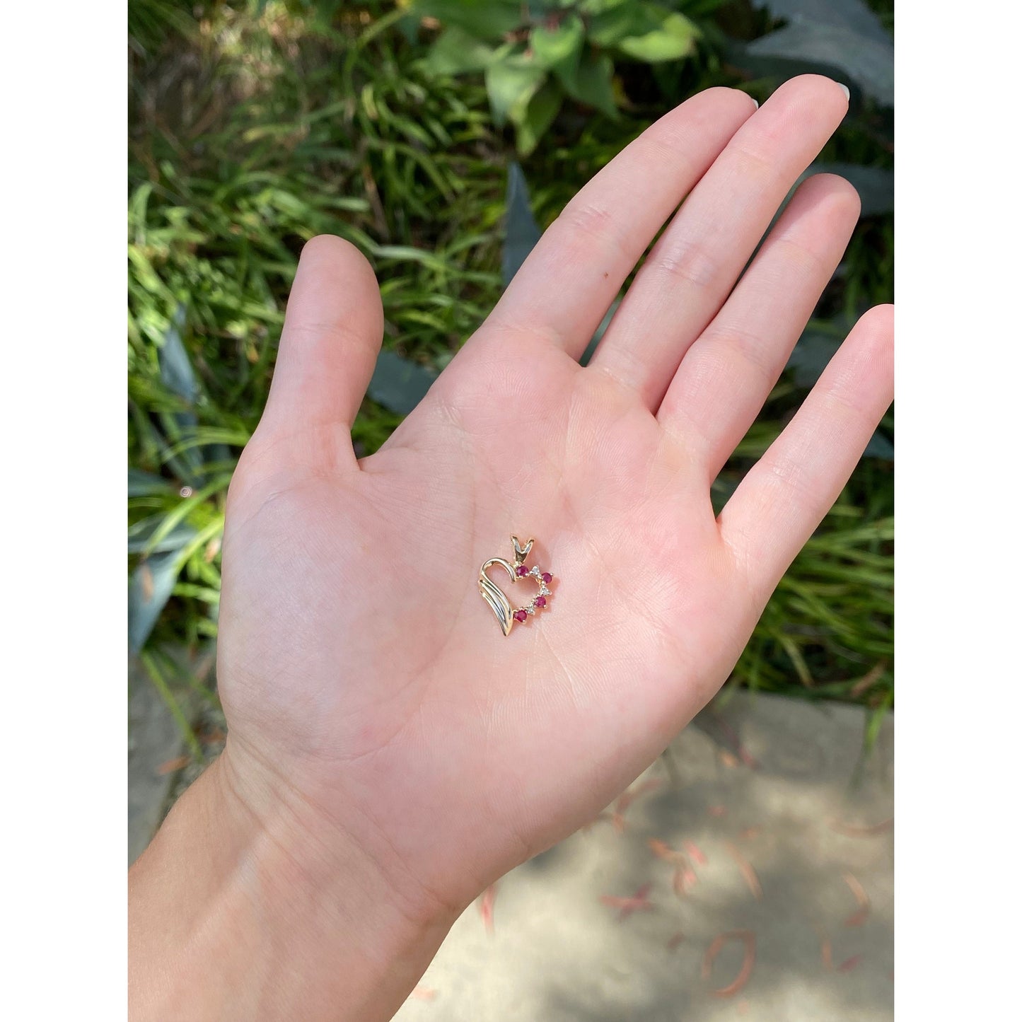 Vintage Solid 14k Yellow Gold Red & Clear Spinel Heart Charm