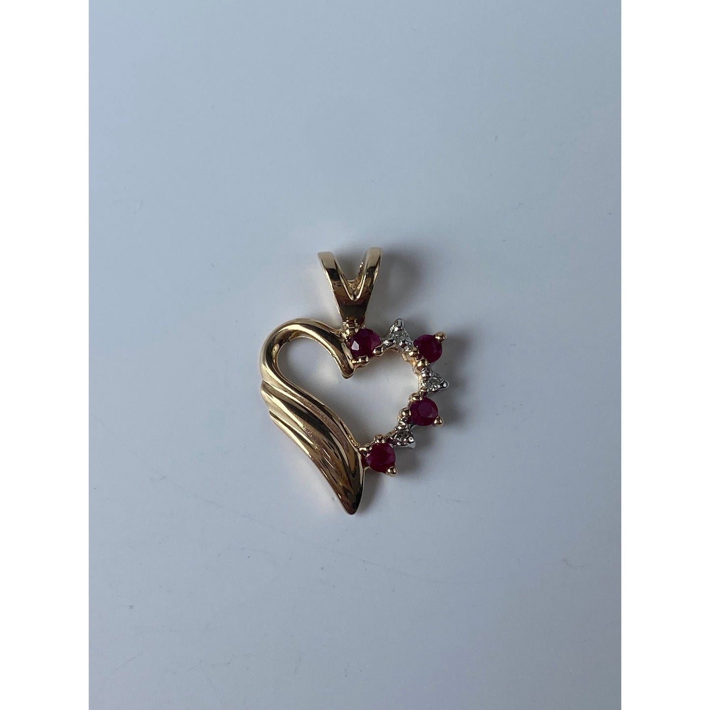 Vintage Solid 14k Yellow Gold Red & Clear Spinel Heart Charm
