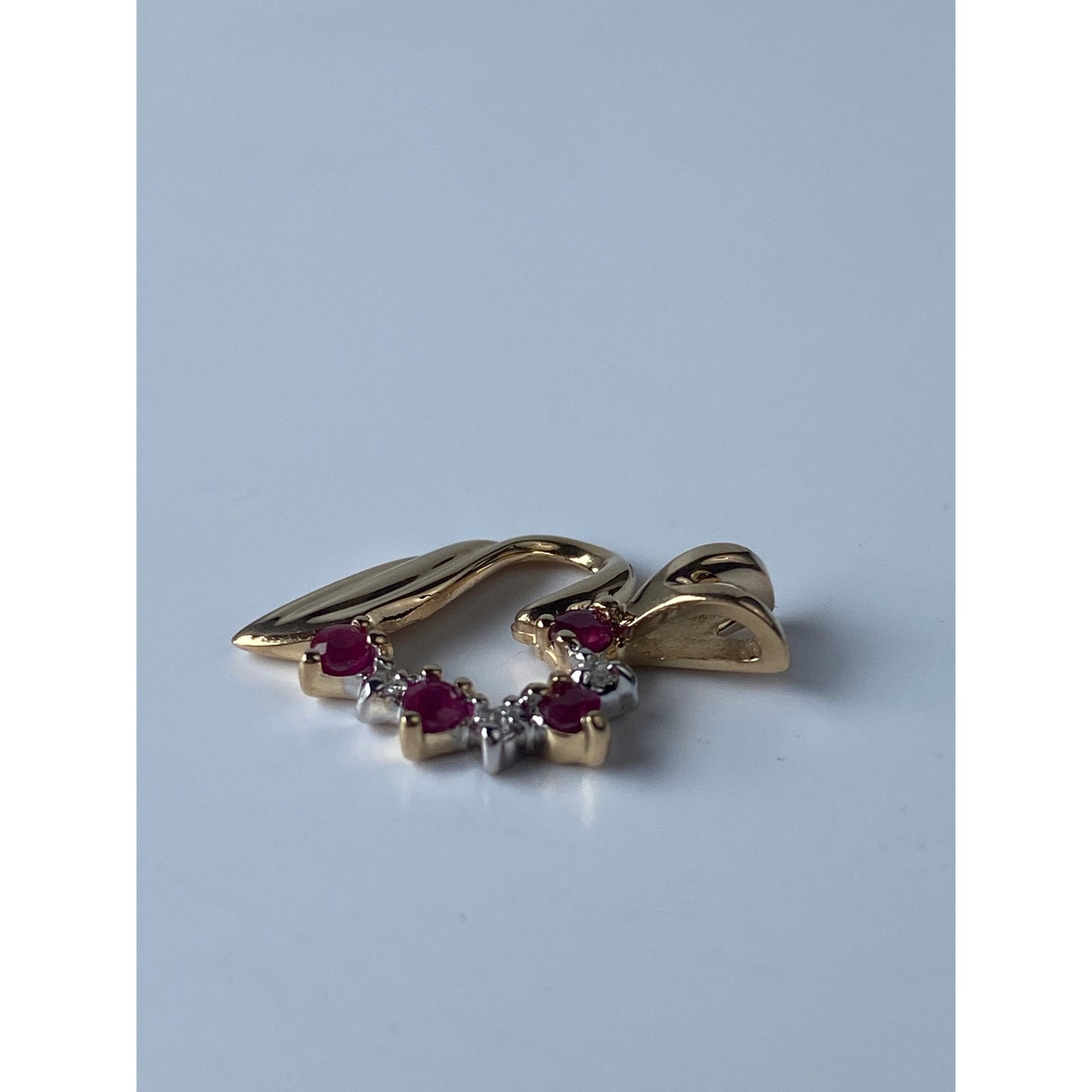 Vintage Solid 14k Yellow Gold Red & Clear Spinel Heart Charm