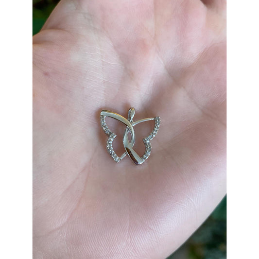Vintage 10k White Gold Diamond Butterfly Charm