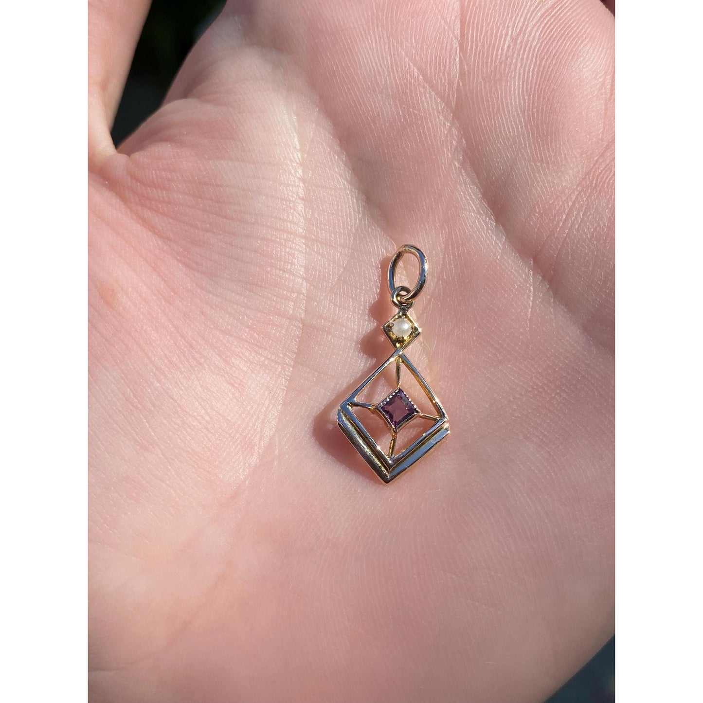 Vintage Solid 10k Yellow Gold Purple Cubic Zirconia Seed Pearl Stick Pin Conversion Charm