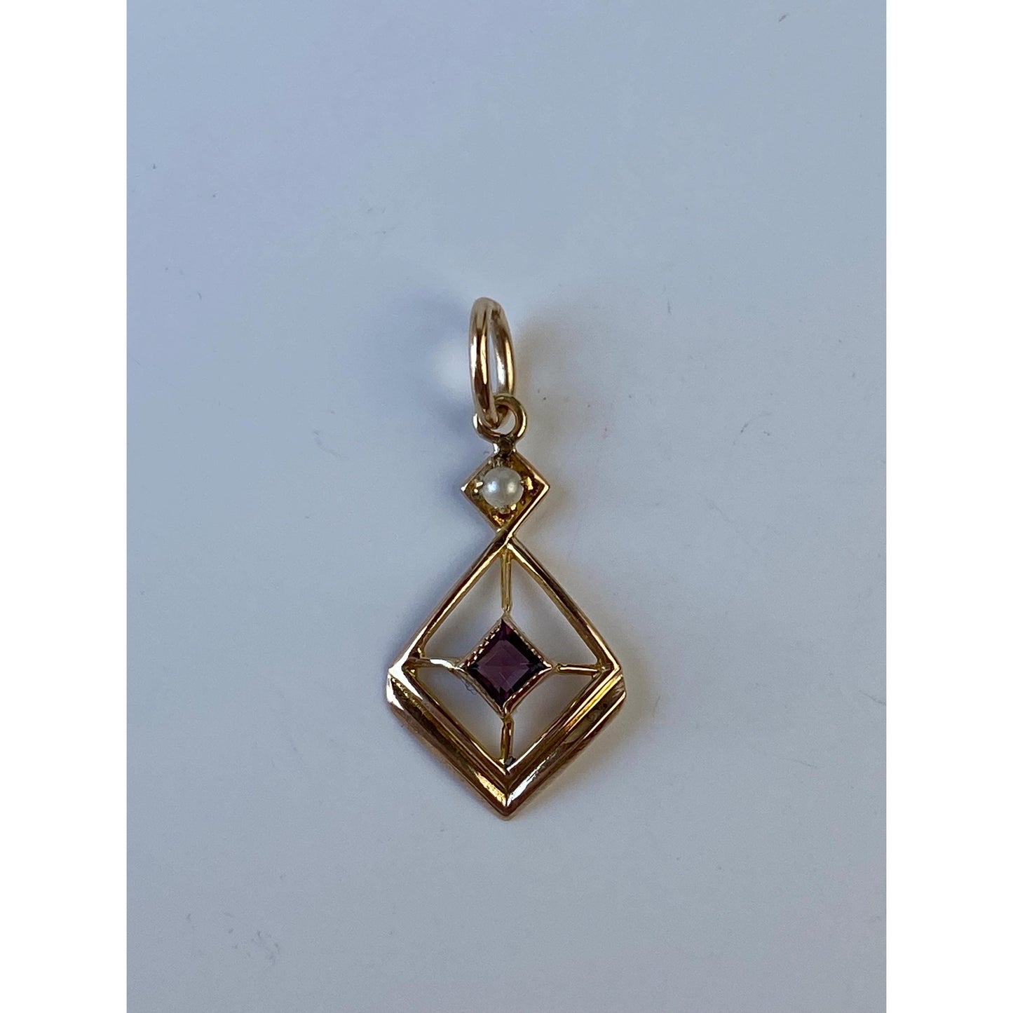 Vintage Solid 10k Yellow Gold Purple Cubic Zirconia Seed Pearl Stick Pin Conversion Charm