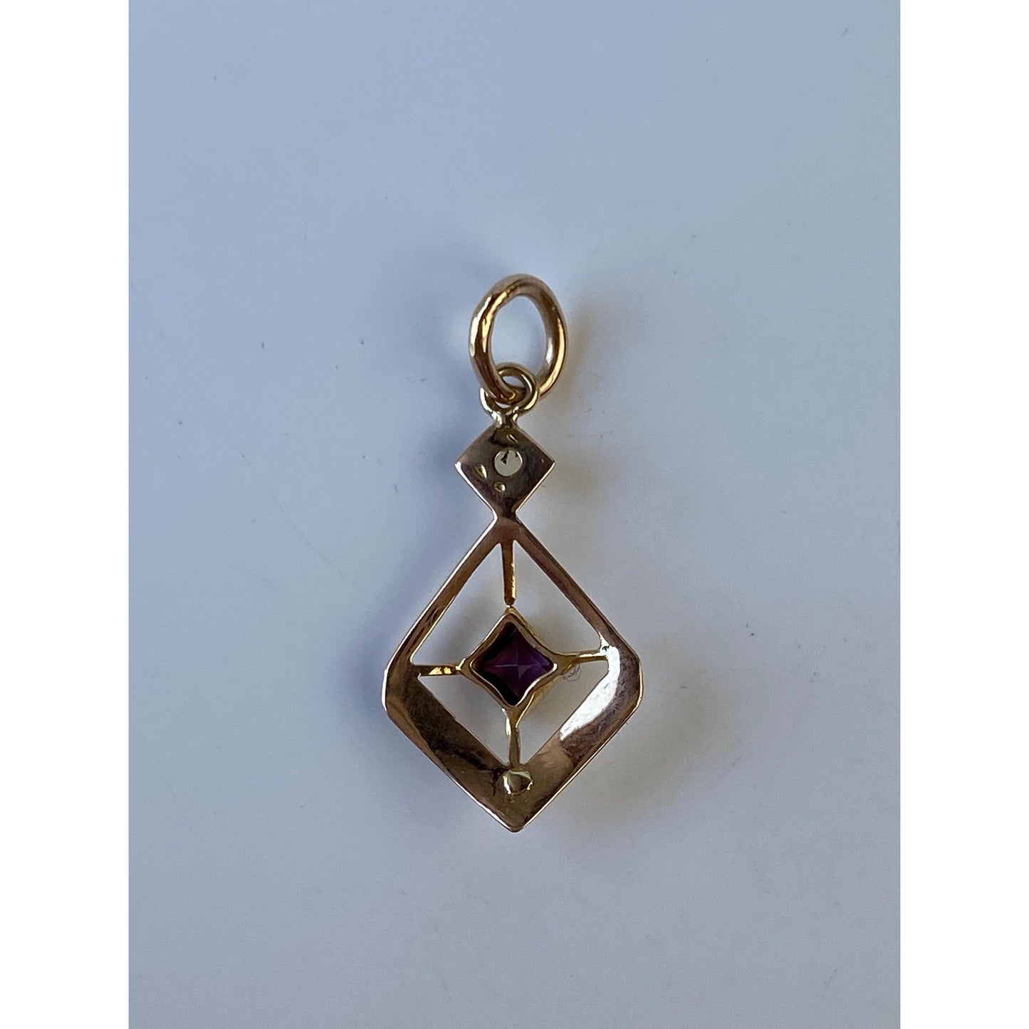 Vintage Solid 10k Yellow Gold Purple Cubic Zirconia Seed Pearl Stick Pin Conversion Charm