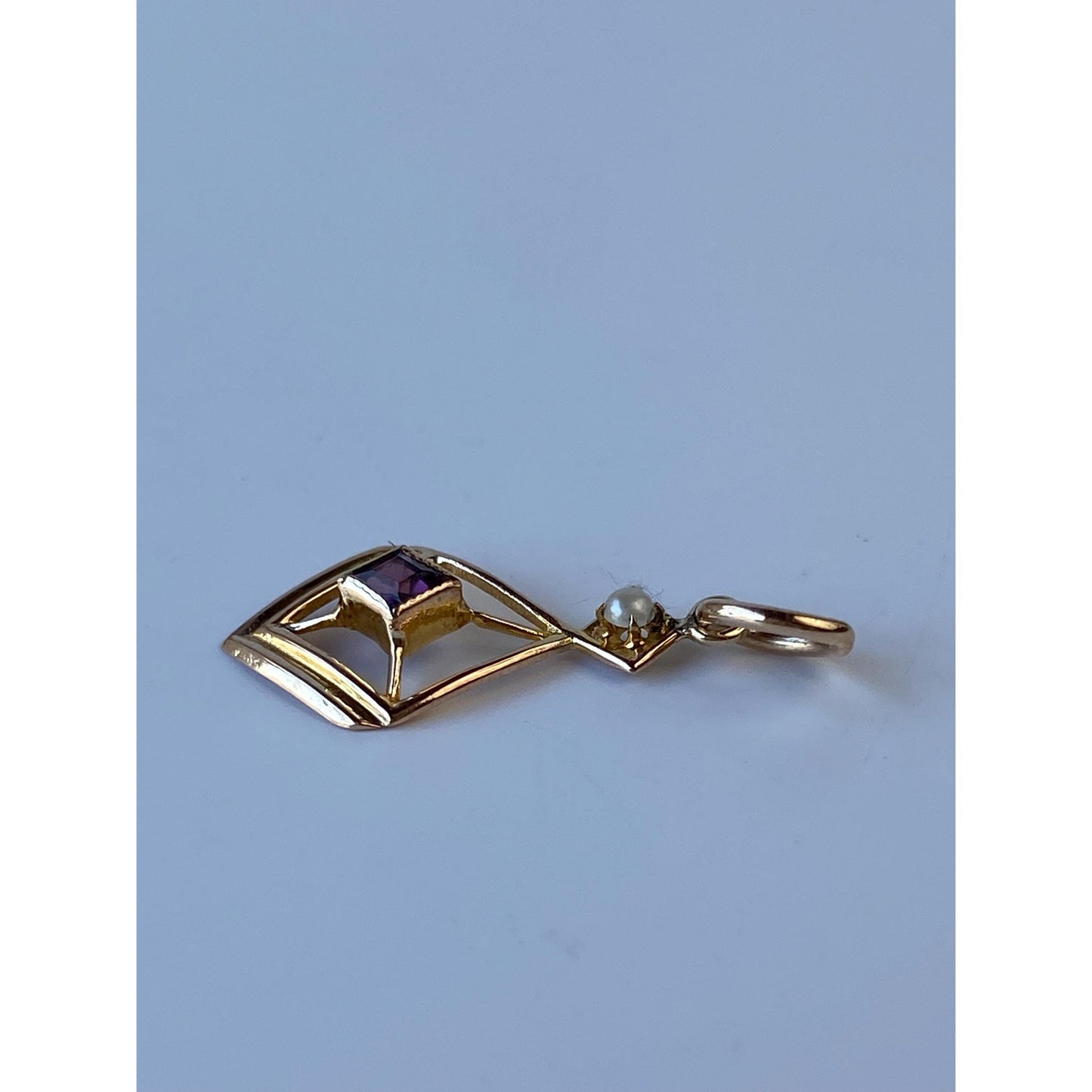 Vintage Solid 10k Yellow Gold Purple Cubic Zirconia Seed Pearl Stick Pin Conversion Charm